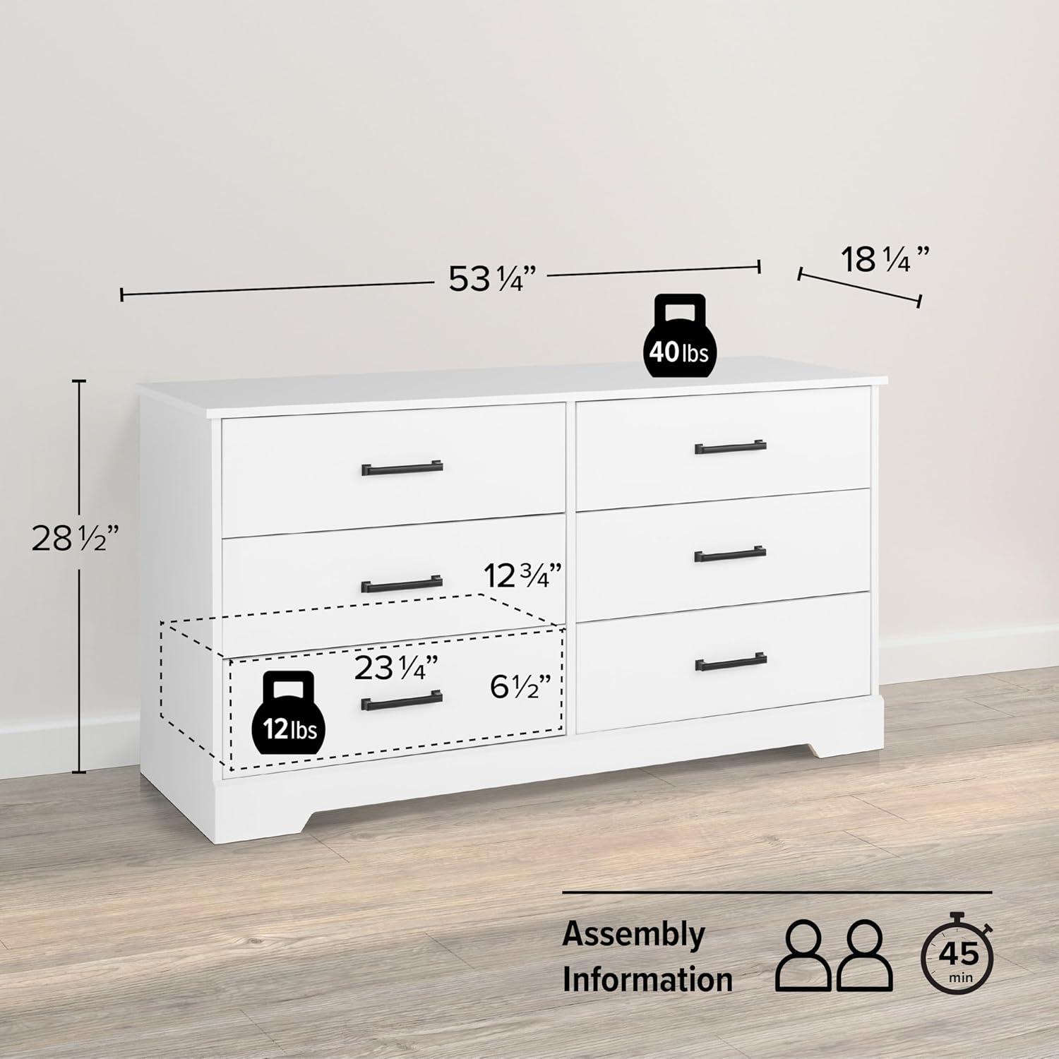 Prepac Rustic Ridge Farmhouse 6 Drawer Bedroom Dresser White