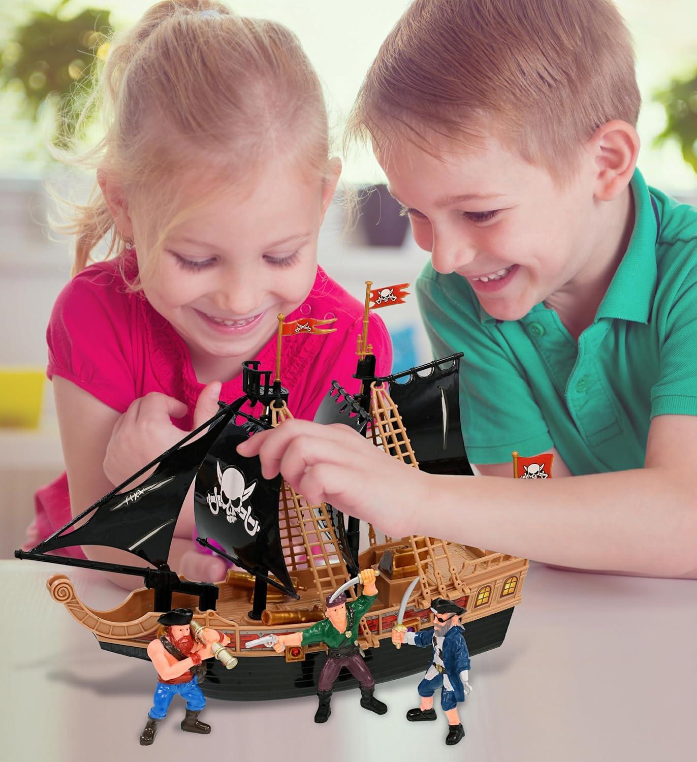 Mozlly Pirate Ship Toy Playset with Lights and Sound, 11.5 inches, Child