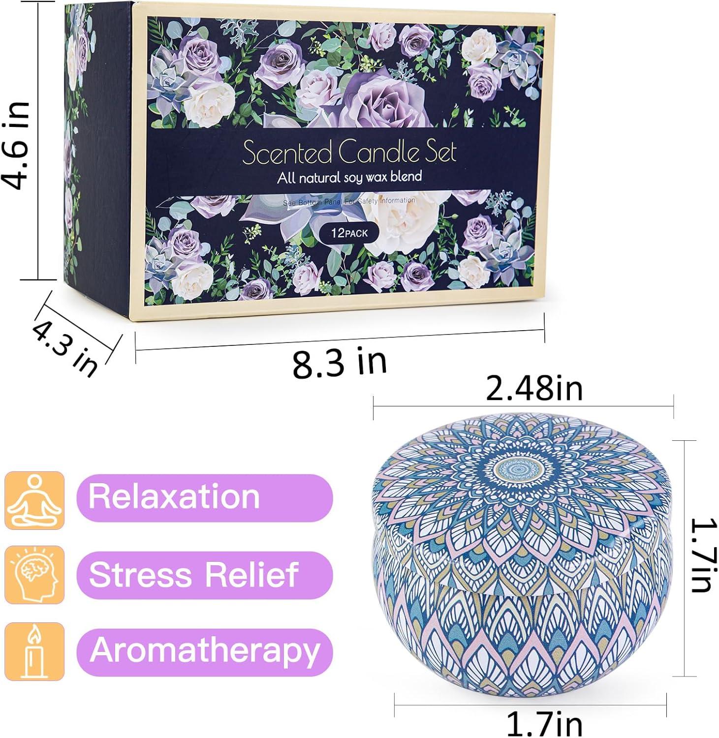 Scented Candles Gift Set, 12 Pack Aromatherapy Candles for Women, Candles for Home Scented, 300H Long Burning, Soy Wax Candle Set, Gifts for Mom Women SPA Birthday Anniversary Stocking Stuffers