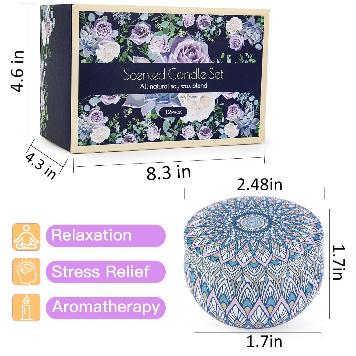 Scented Candles Gift Set, 12 Pack Aromatherapy Candles for Women, Candles for Home Scented, 300H Long Burning, Soy Wax Candle Set, Gifts for Mom Women SPA Birthday Anniversary Stocking Stuffers