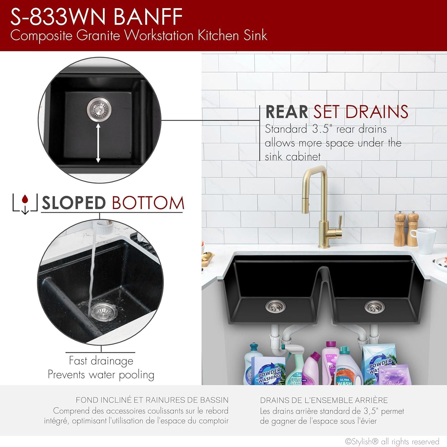 Stylish Pietra Dual-Mount 33" Composite Granite Double Bowl Kitchen Sink
