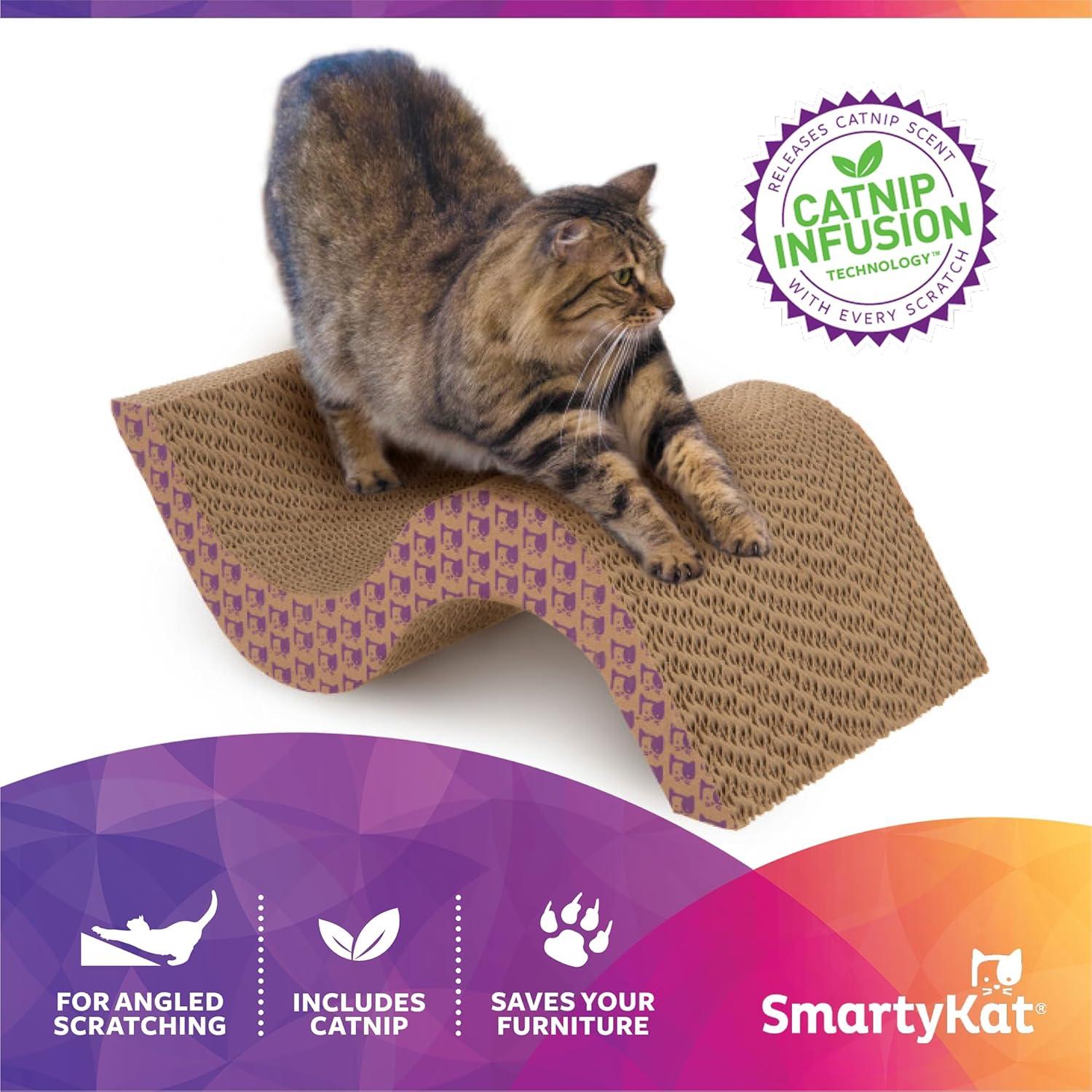 SmartyKat Super Scratcher & Scroll, Wide Corrugated Cat Scratcher for Indoor Cat & Kittens, Catnip Infusion Technology, Recycled Material, Brown