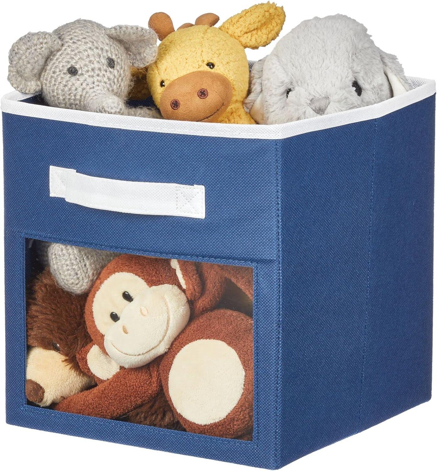 mDesign Fabric Nursery Storage Cube with Front Window, 4 Pack - Navy Blue/White