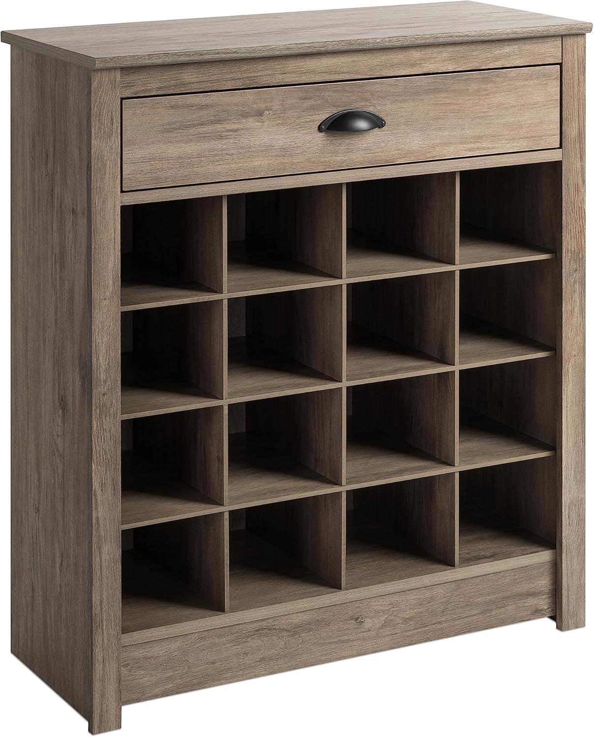 35 in. H x 31.5 in. W 16-Pair Composite Shoe Storage Cabinet with Slim Top Drawer for Entryways, Drifted Gray
