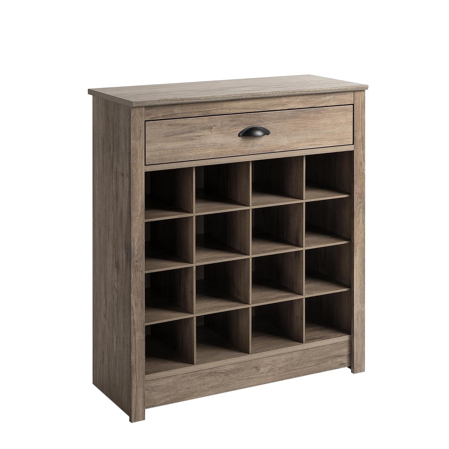 35 in. H x 31.5 in. W 16-Pair Composite Shoe Storage Cabinet with Slim Top Drawer for Entryways, Drifted Gray
