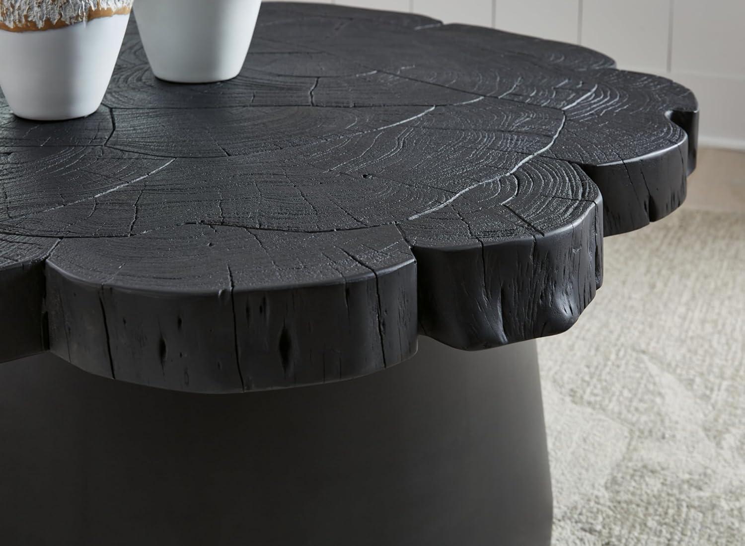 Black Round Acacia Wood and Metal Coffee Table