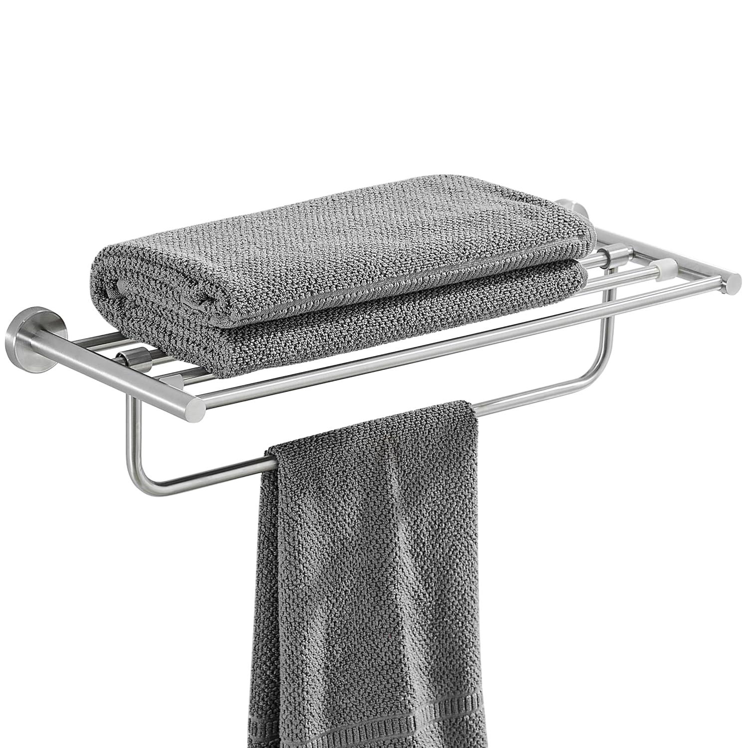 Bathroom Towel Rack，Stainless Steel Towel Shelf with Towel Bar 24-Inch Towel Holder for Bathroom Wall Mounted Towel Storage Organizer for Bathroom & Lavatory（Brushed Silver）