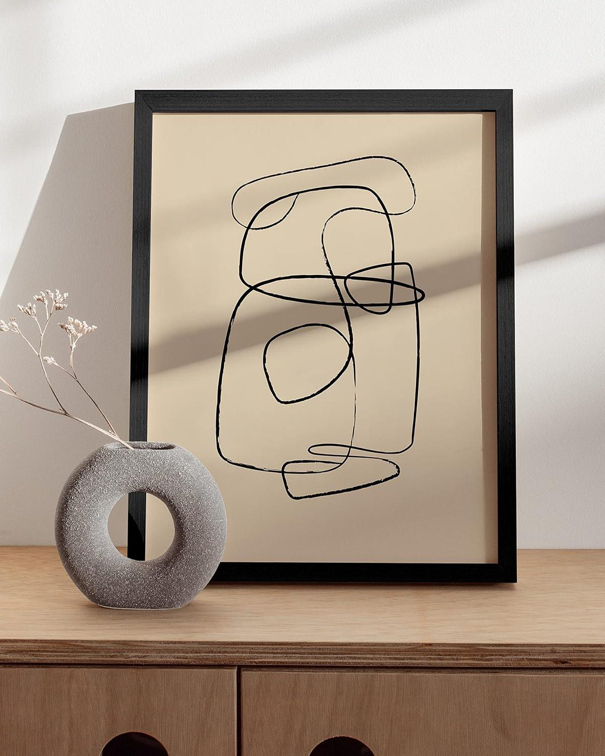 Scandinavian Wall Art Circles Line Art Wall Decor - by Haus and Hues | Neutral Wall Art Minimalist Abstract Art Mid Century Wall Decor Minimalist Wall Decor Neutral Artwrk for Walls UNFRAMED 12"X16"