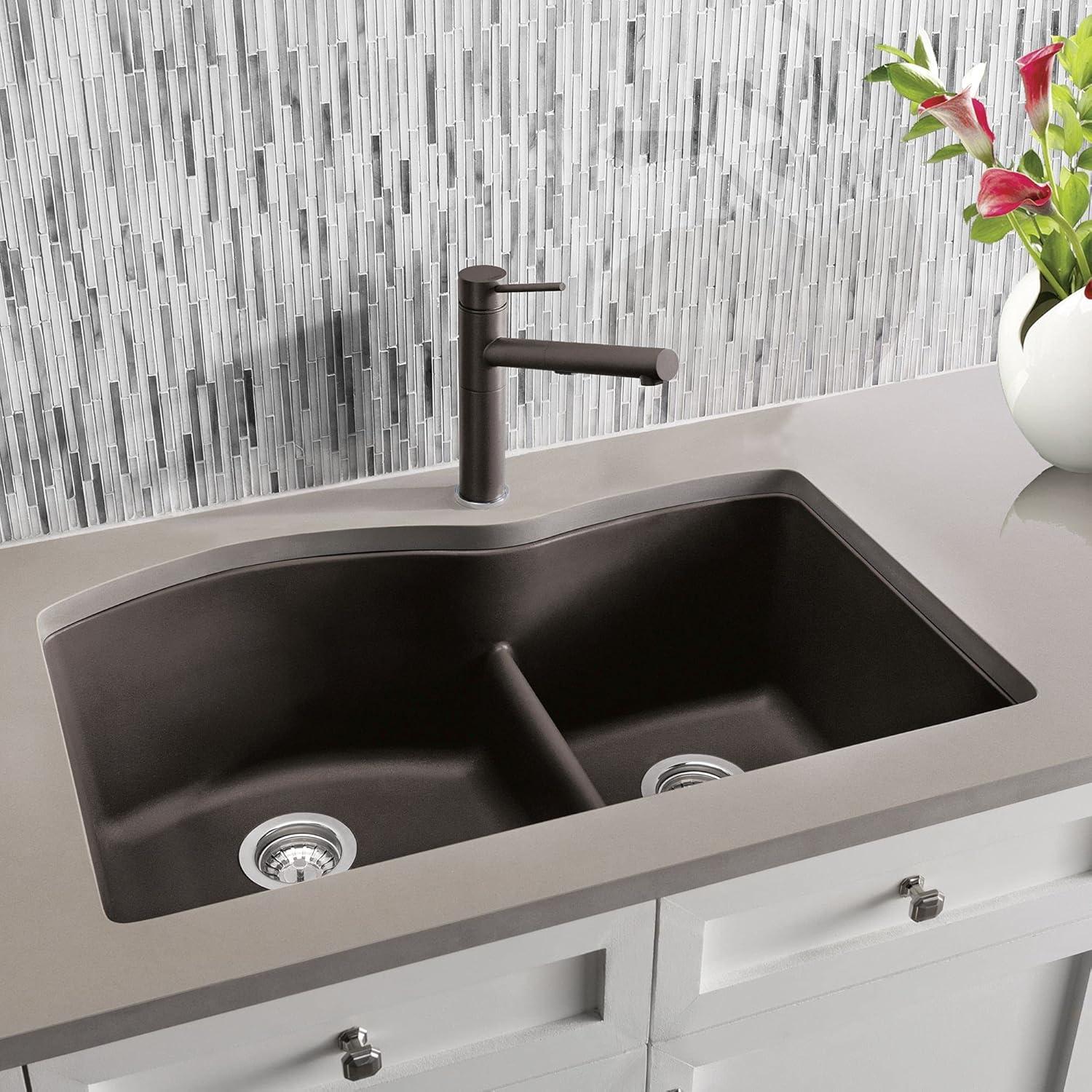 Diamond SILGRANIT 32" 60/40 Double Bowl Undermount Kitchen Sink with Low Divide
