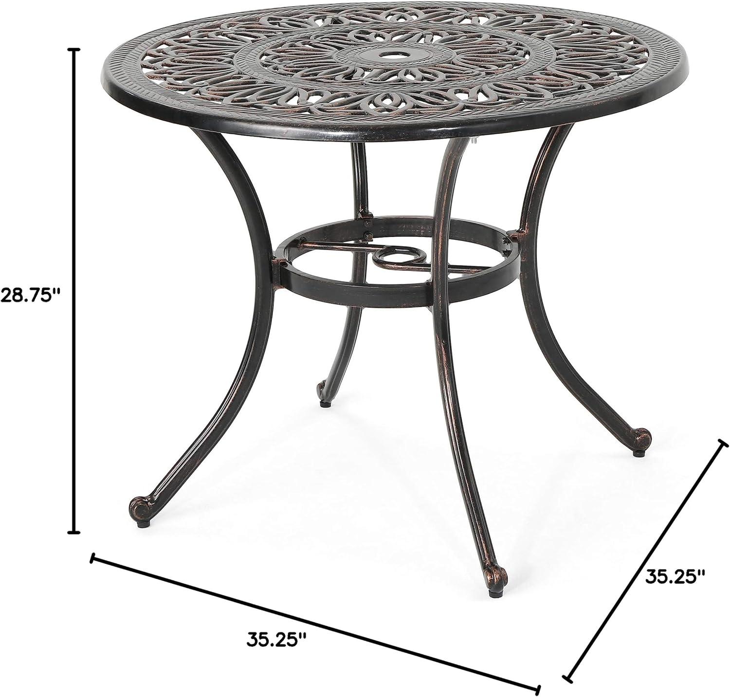 Outdoor Round Cast Aluminum Dining Table, Shiny Copper