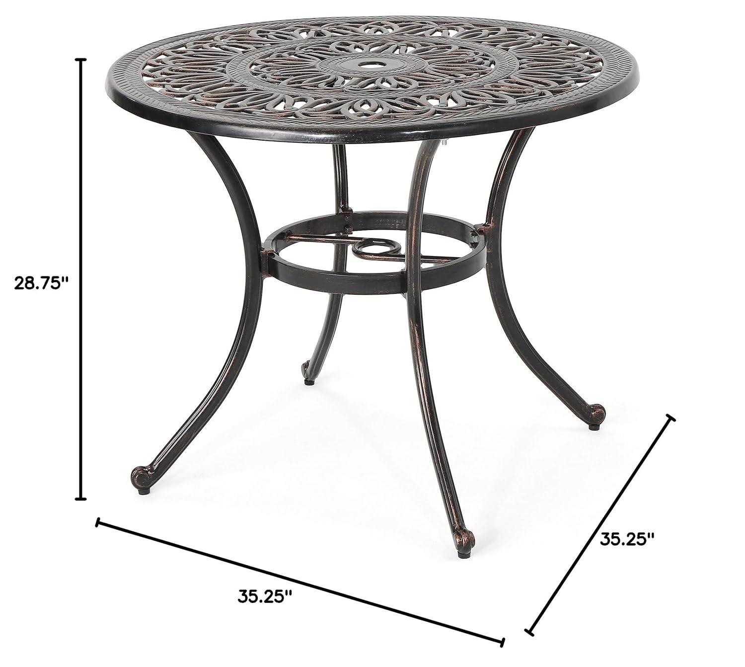 Fleur De Lis Living Outdoor Round Cast Aluminum Dining Table, Shiny Copper | Wayfair