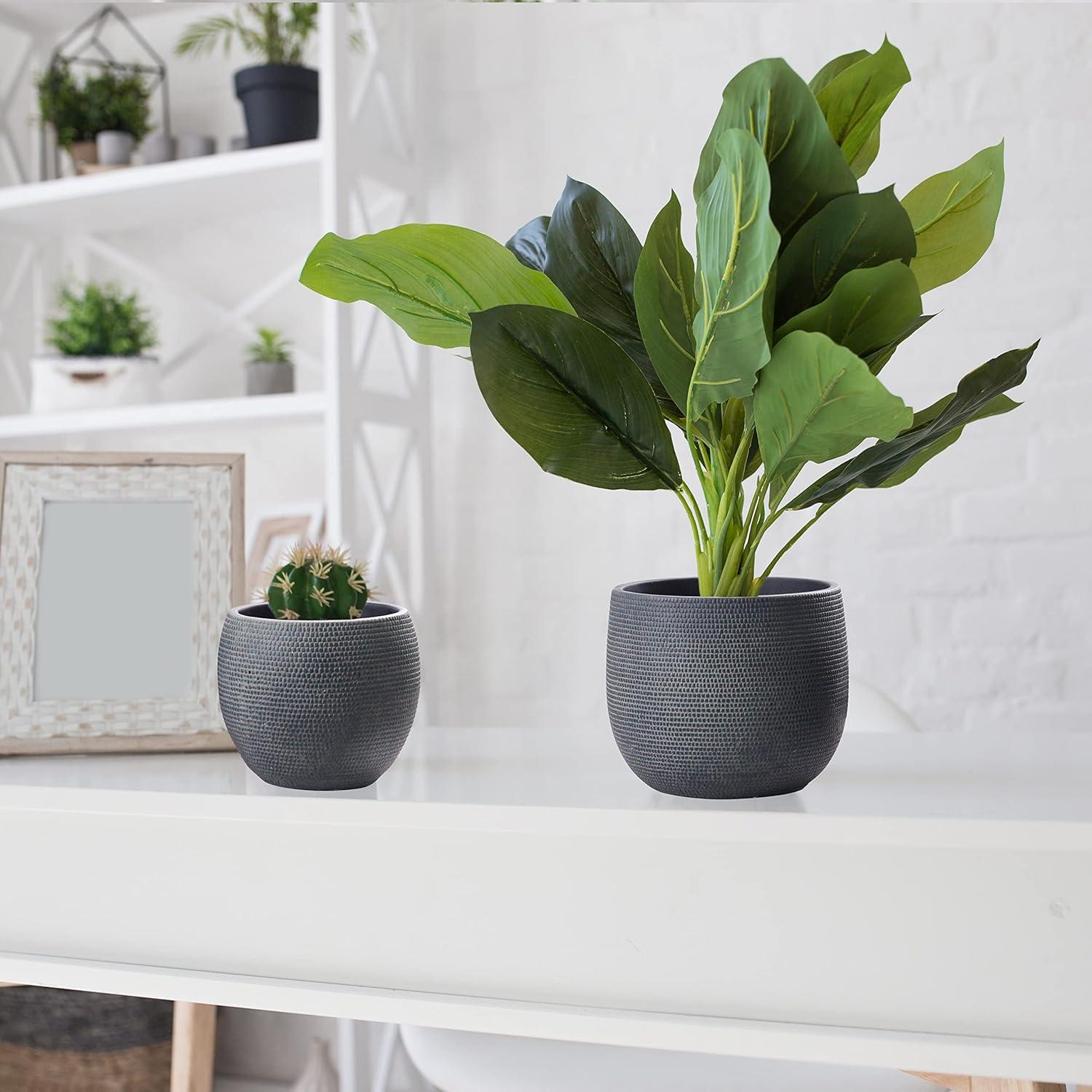 Olly & Rose Barcelona Ceramic Plant Pot Set 2 - Indoor & Outdoor Planters (Black)