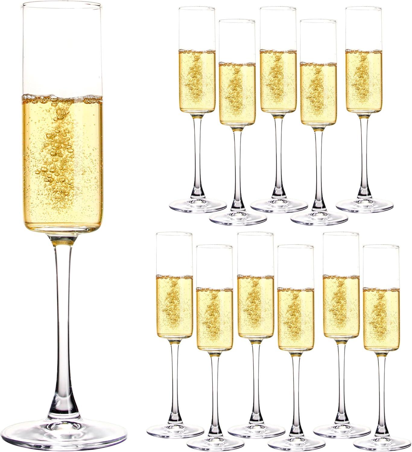 6 Oz Cylinder Champagne Flutes Set of 12 - Elegant Crystal Clear Glassware for Special Occasions - L High Quality and Lead-Free Perfect Gift for Weddings, Anniversaries, and Celebrations Dishwasher|Th