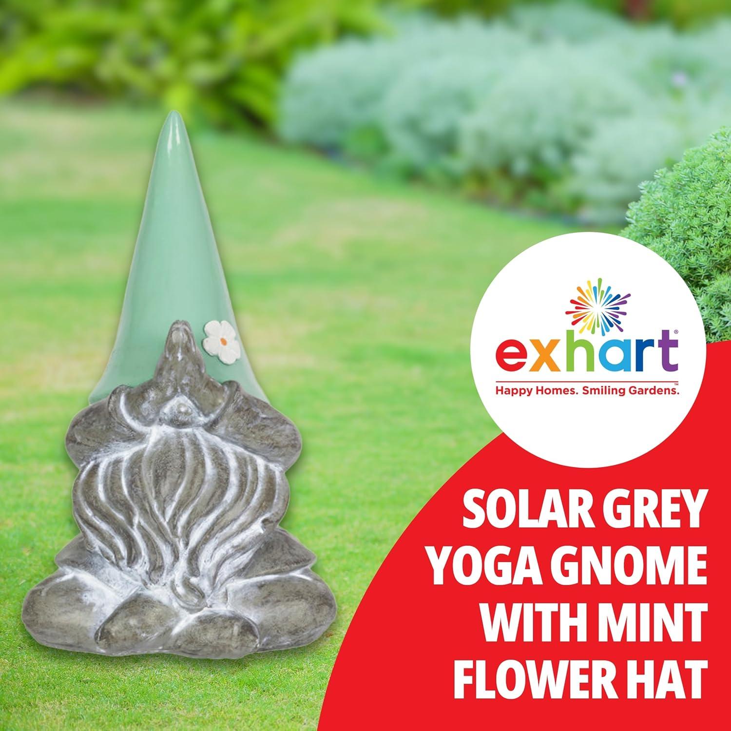 Solar Powered Resin Meditating Gnome with LED Hat, 11 Inch