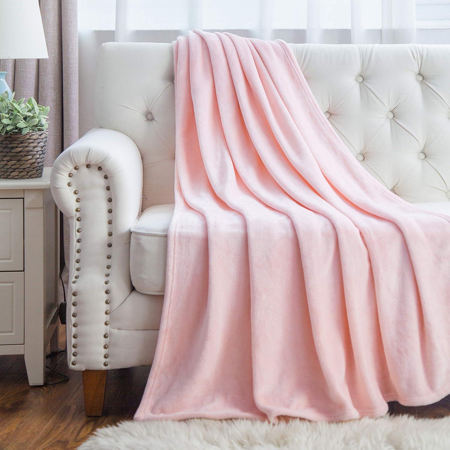 Cozy Comfort Fleece Bed Blankets Queen Size Pink - Soft Lightweight Plush Fuzzy Cozy Blanket, 90X90 inches