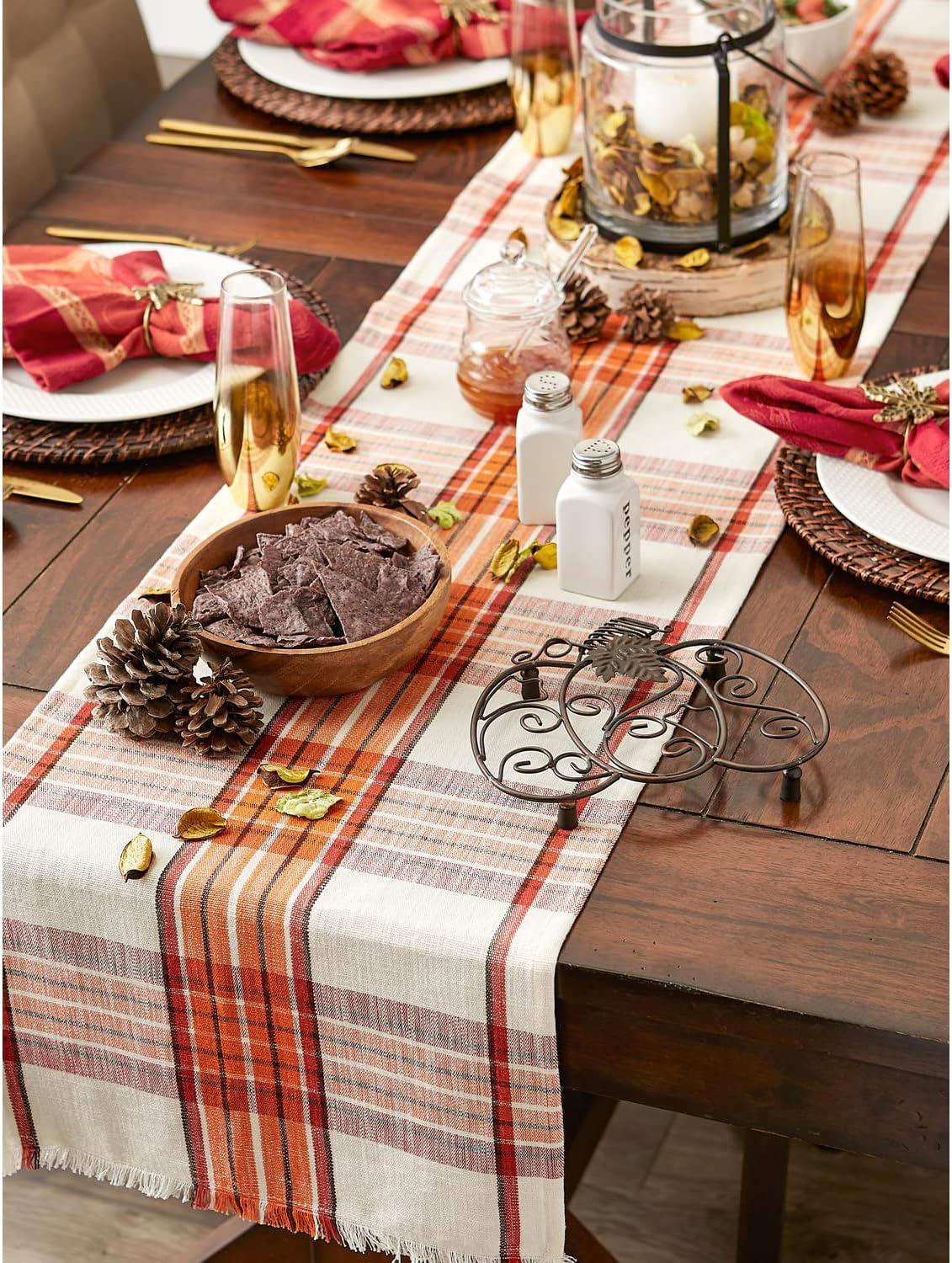 DII Thanksgiving & Fall Table Decoration Autumn Farmhouse Plaid, Table Runner, 14x72, Pumpkin Spice Orange