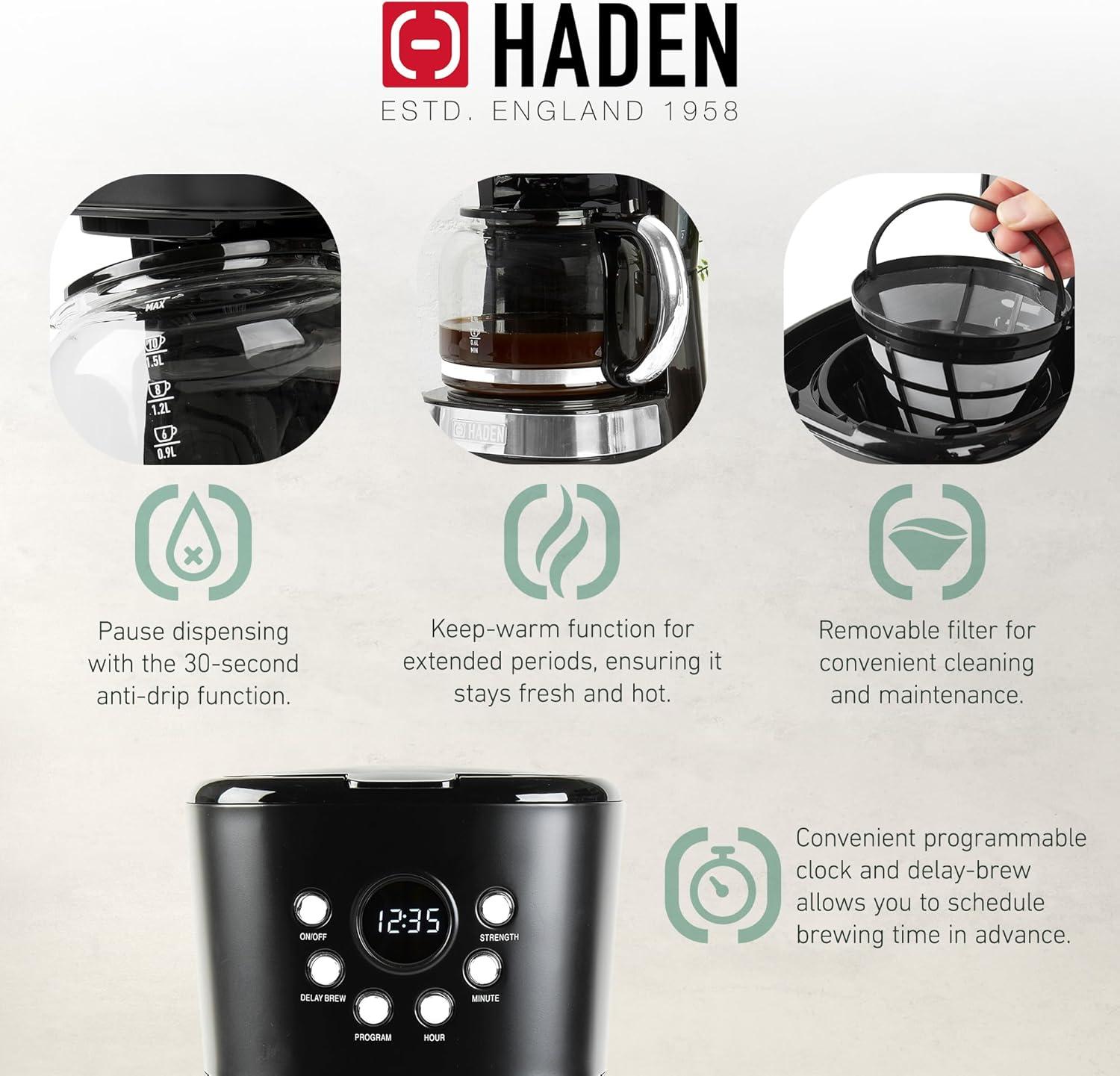 HADEN Heritage Black and Chrome 12-Cup Programmable Coffee Maker