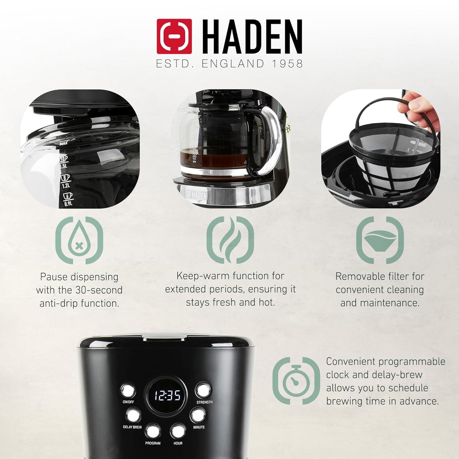 HADEN Heritage Black and Chrome 12-Cup Programmable Coffee Maker