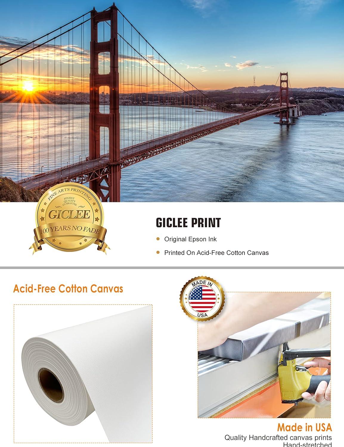 DecorArts - Golden Gate Bridge, San Francisco, Califonia. Giclee Canvas Prints for Wall Decor. 30x20"x1.5"