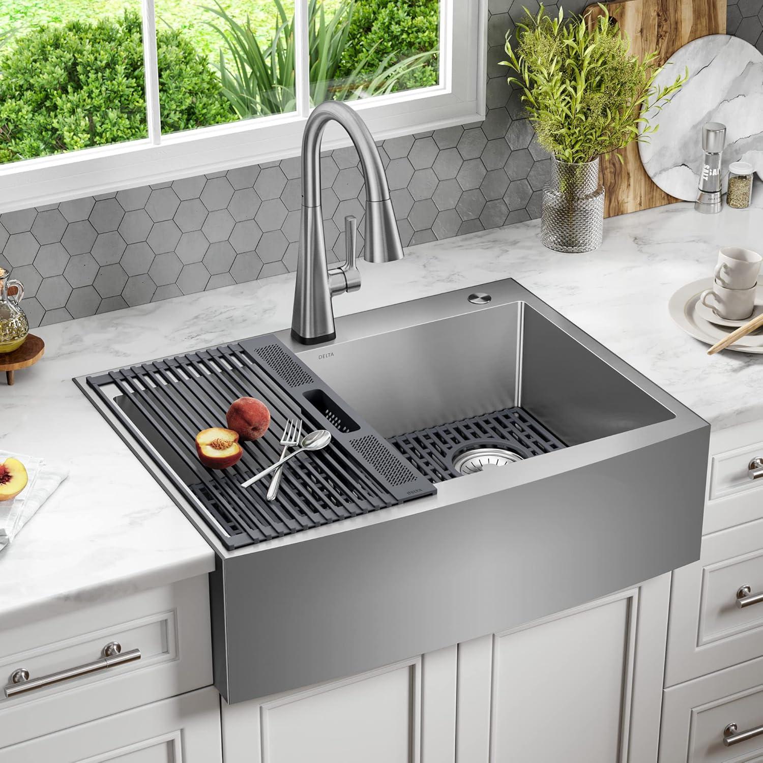 Lenta Retrofit Farmhouse Apron Front 16 Gauge Stainless Steel Single Bowl Kitchen Sink for Top Mount Installation