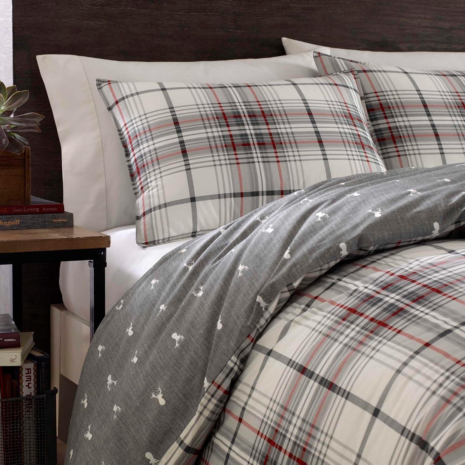 Eddie Bauer Plaid Alder Plain Weave Comforter Sets, King, Gray, 3-Pieces