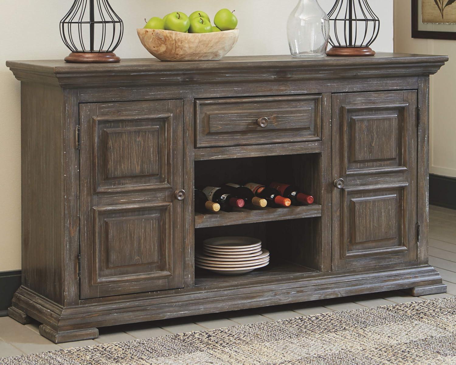 Ashley Furniture Wyndahl 2 Door Wine Rack Server in Rustic Brown