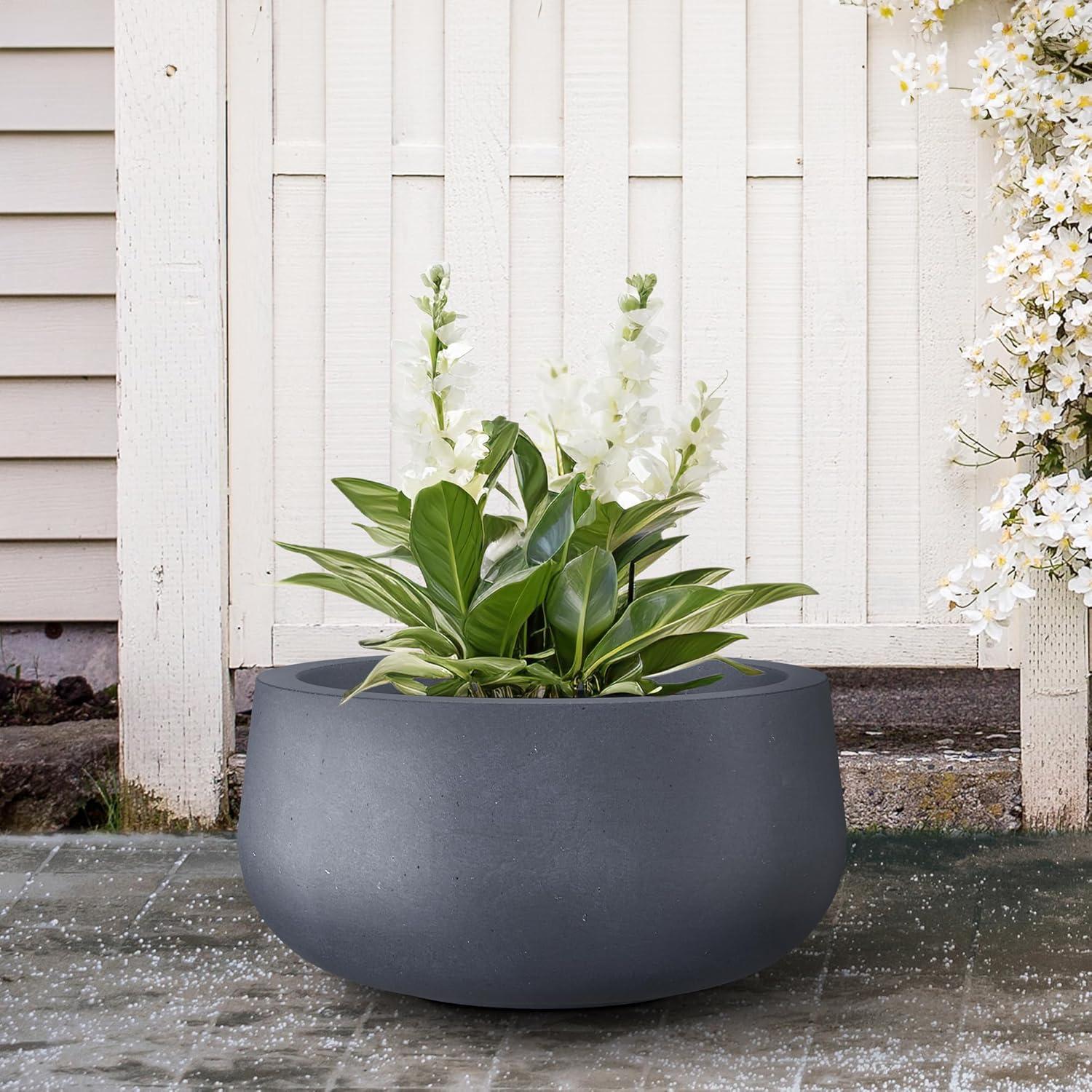 Charcoal Round Concrete Planter with Smooth Finish, 19"