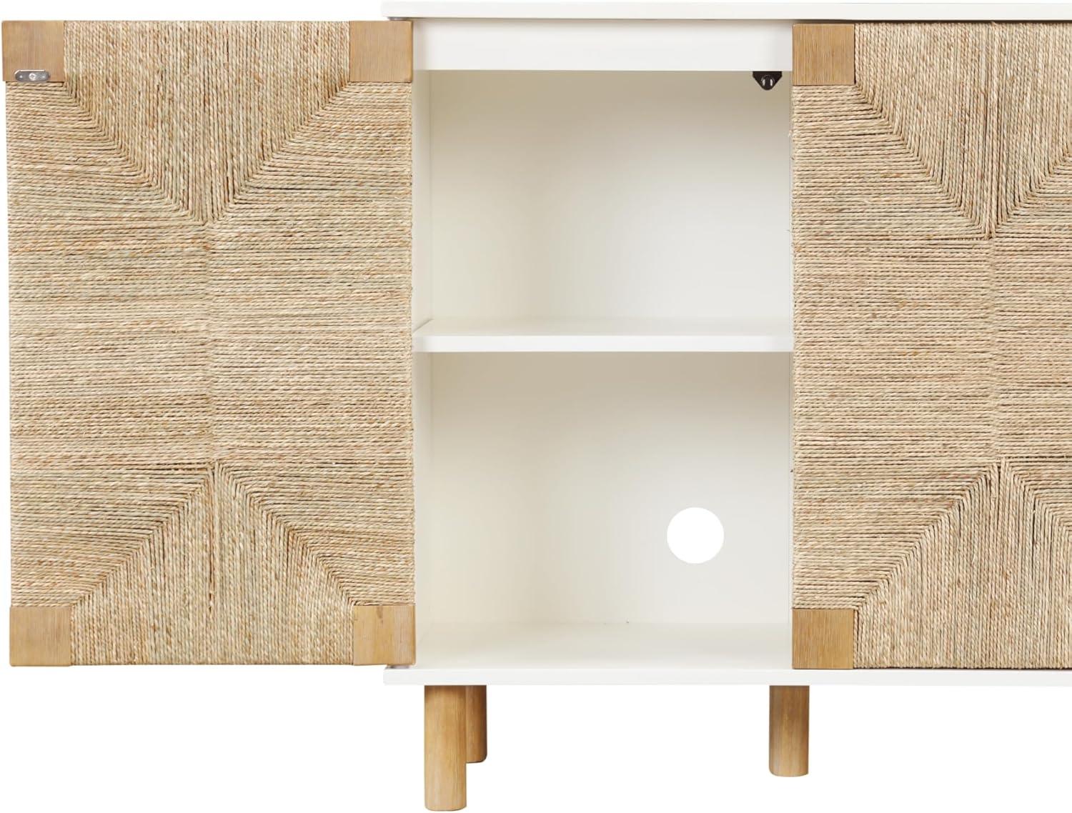 Nathan James Beacon Storage Cabinet Wood and Seagrass White: Veneer Surface, Fixed Shelf, Adult Assembly Required