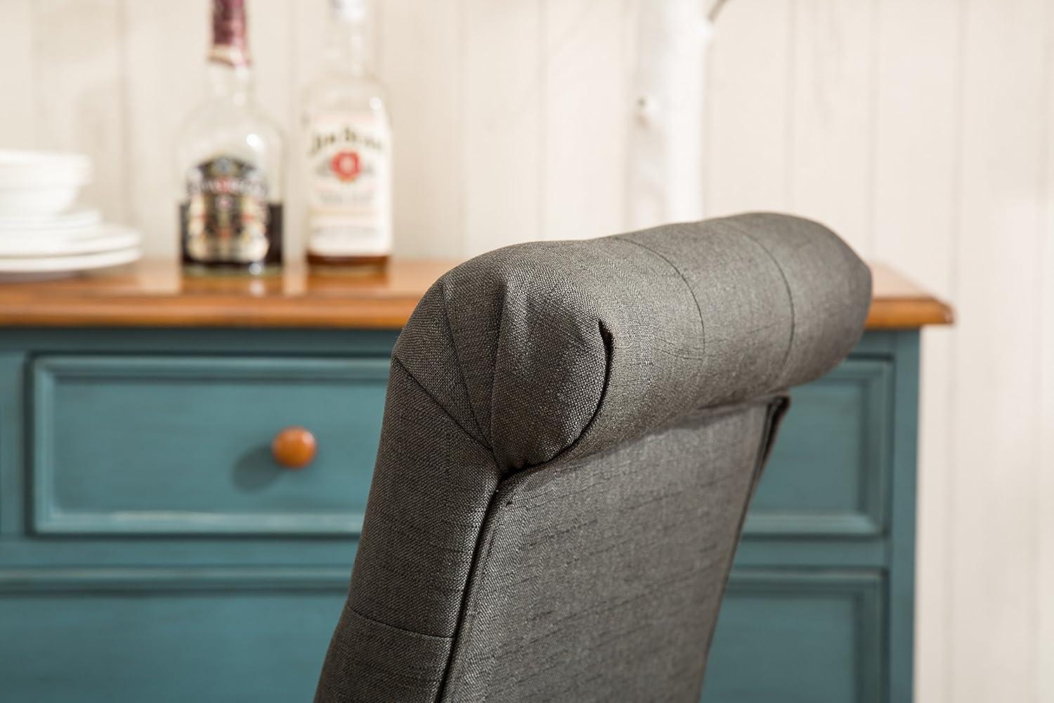 Roundhill Furniture Habit Solid Wood Tufted Parsons Dining Chair, Charcoal, Set of 2