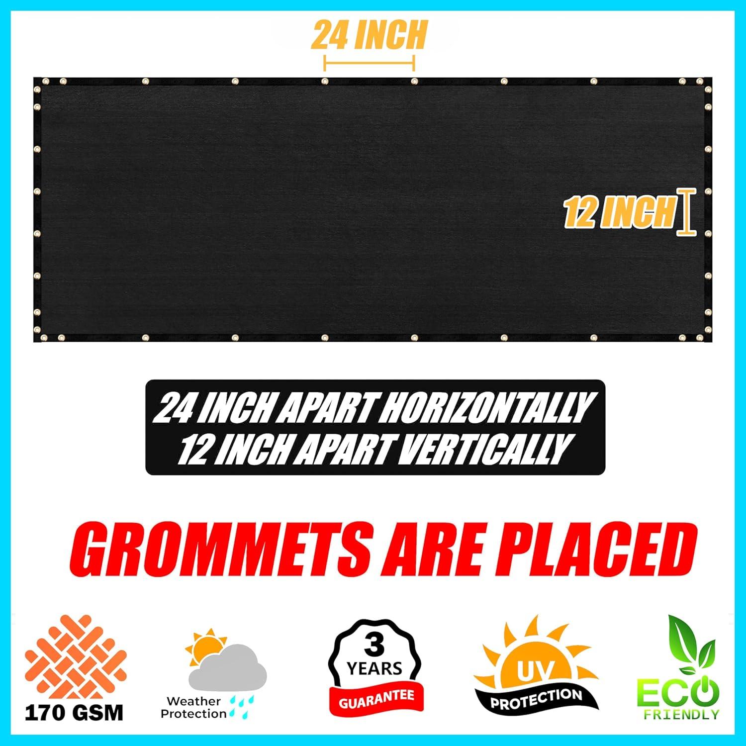 ColourTree 8' x 50' Black Fence Privacy Screen Windscreen Cover Shade Fabric Cloth, 90% Visibility Blockage, with Grommets, Heavy Duty Commercial Grade, Zip Ties Included - (We Make Custom Size)