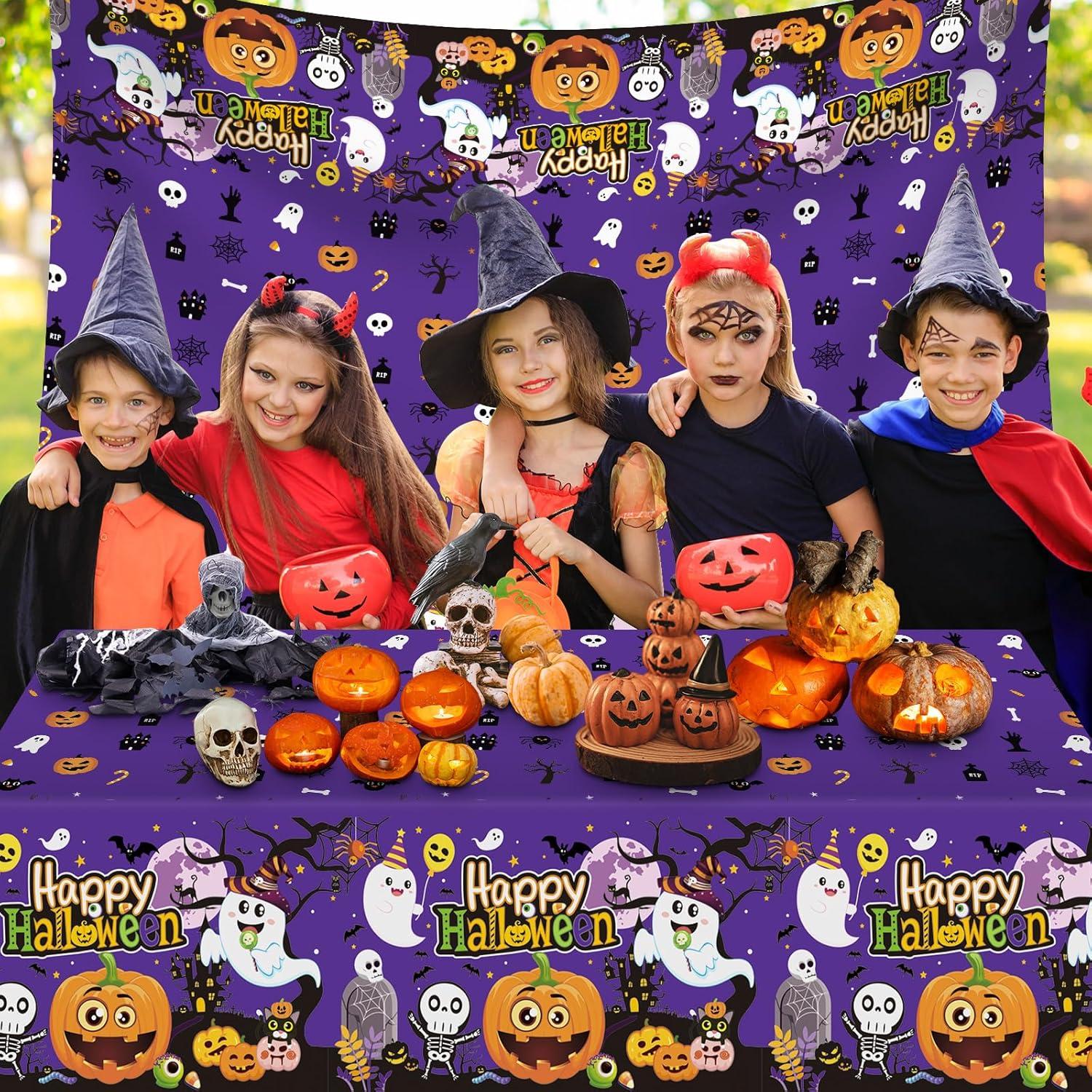 Juvale 3-Pack Halloween Table Cover for Party Supplies, Purple Disposable Plastic Tablecloth Decorations, Halloween Table Decorations for Themed Parties, Birthday Celebrations and More (54 x 108 In)