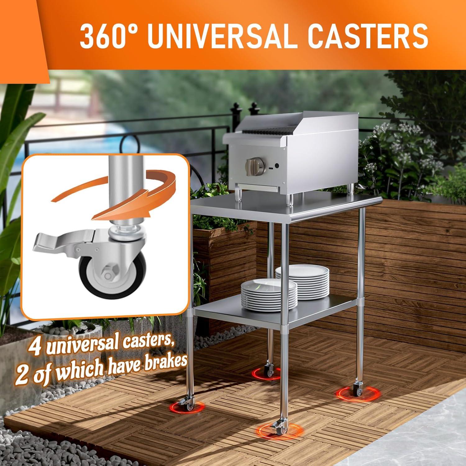 36"x24" Stainless Steel Kitchen Work Prep Table Commercial Workbench With Wheels