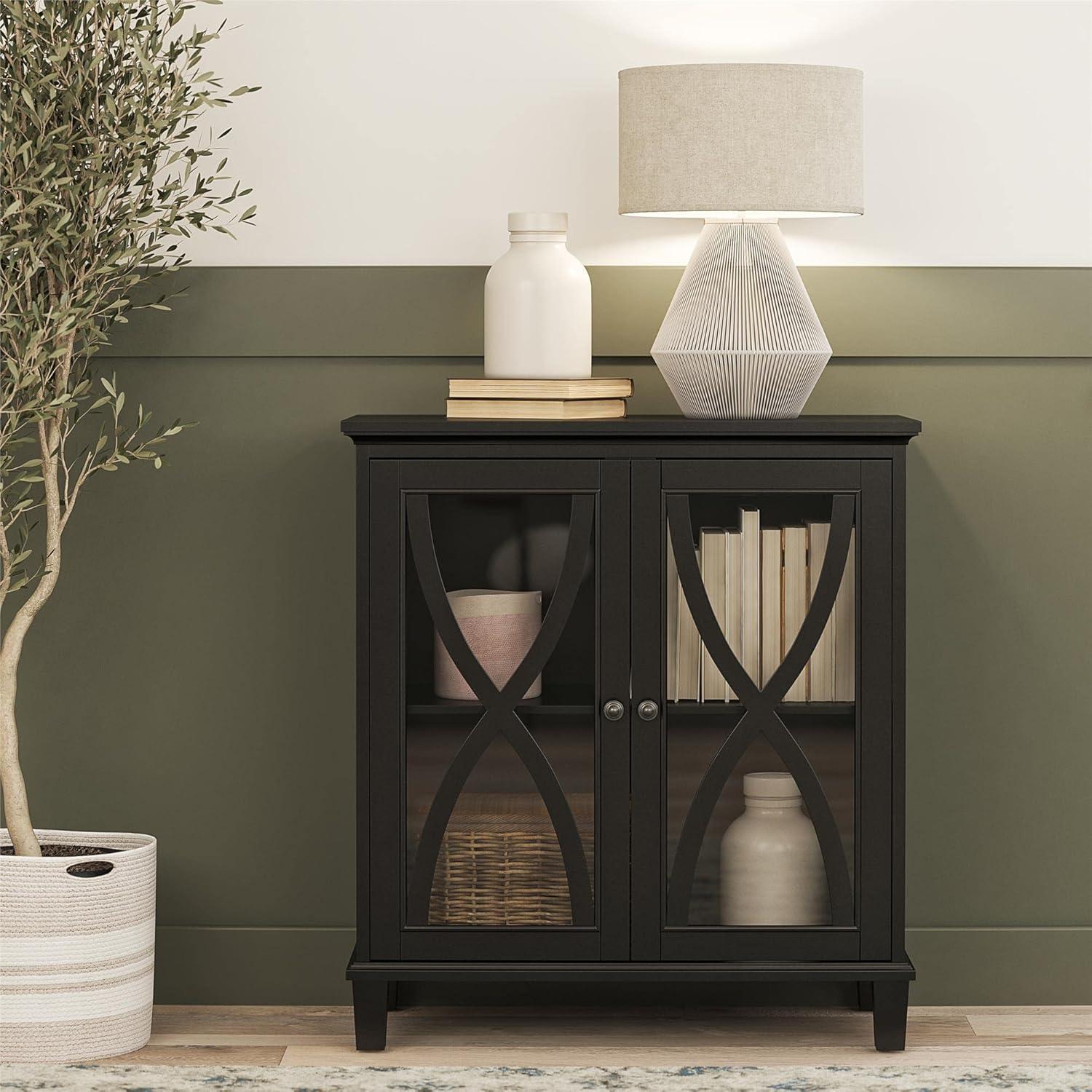 Celeste Accent Cabinet with Glass Doors, Black