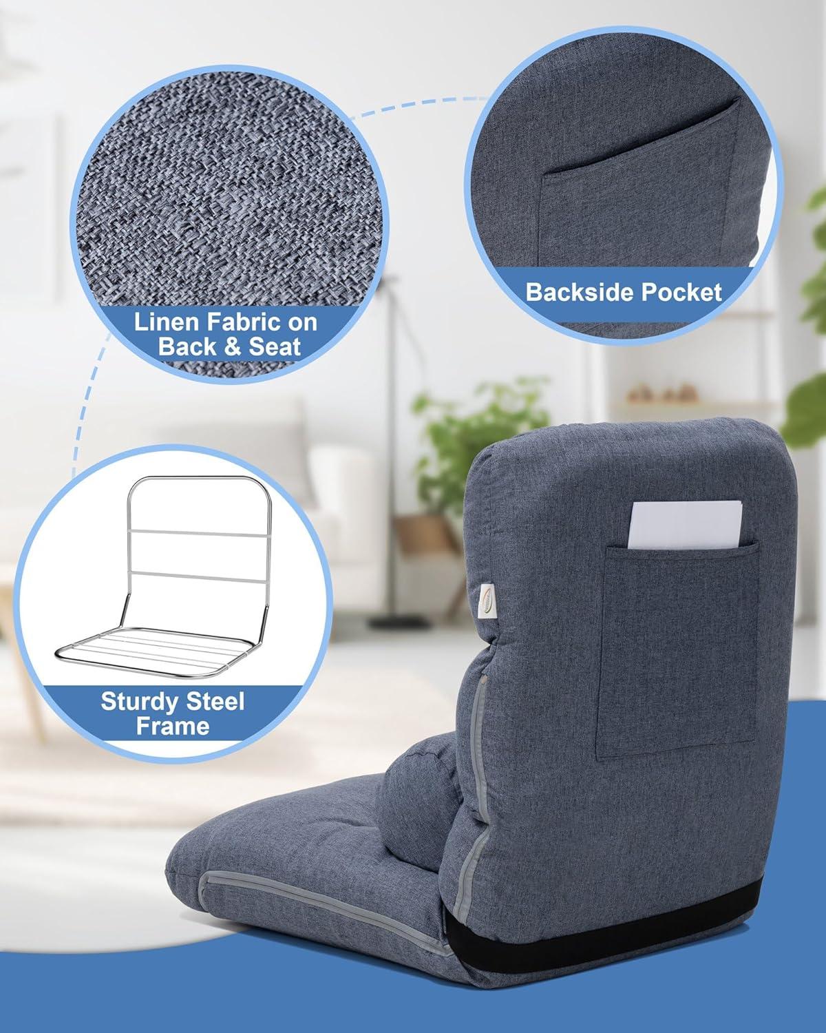 Adjustable Blue Memory Foam Floor Chair with Removable Pillow