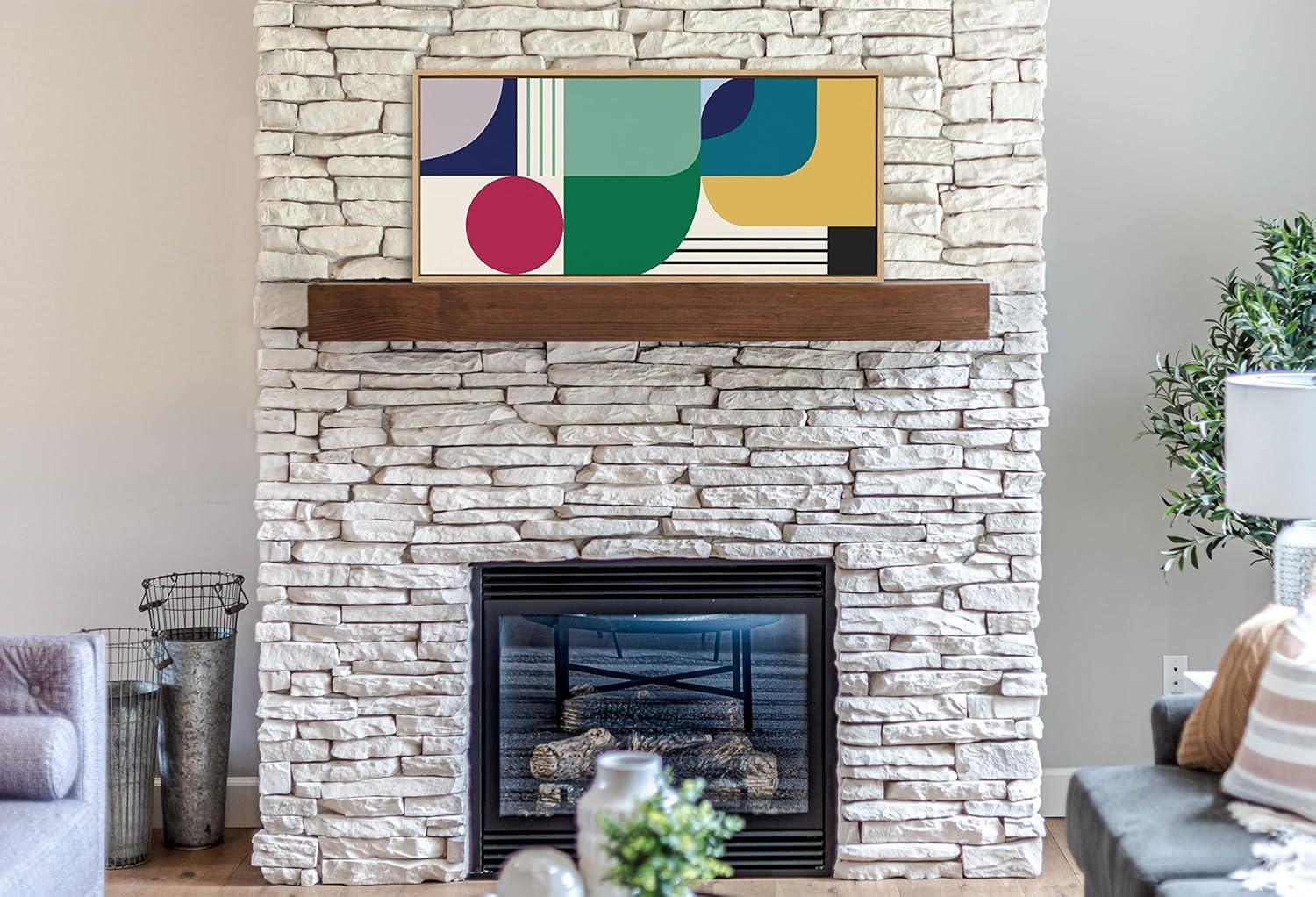 Kate and Laurel Sylvie Mid-Century Modern Pattern 14 Framed Canvas Wall Art Home Decor by Rachel Lee of My Dream Wall, 18x40 Natural, Colorful Abstract Shape Pattern Art for Wall