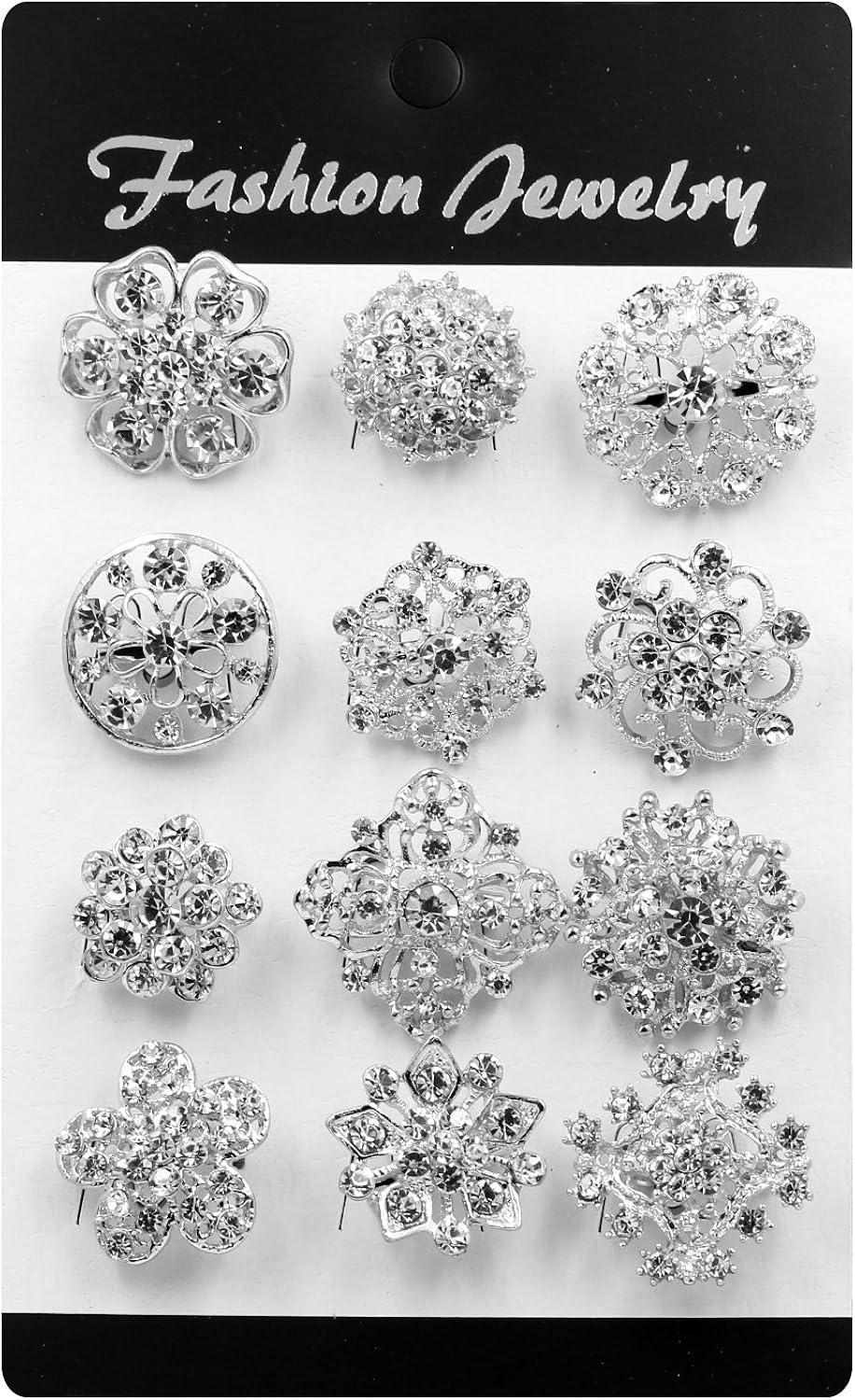 24Pcs Crystal Rhinestones Brooch Pin Rhinestone Decoration Bouquet Supplies