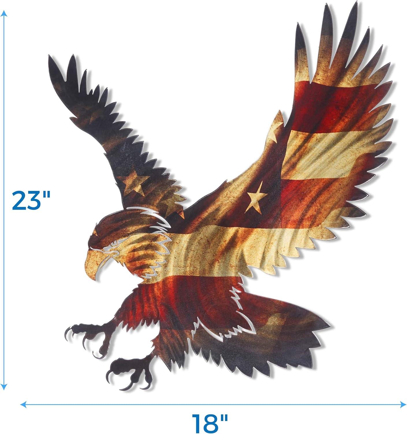 Patriotic 3D Metal Eagle Wall Art with American Flag Design