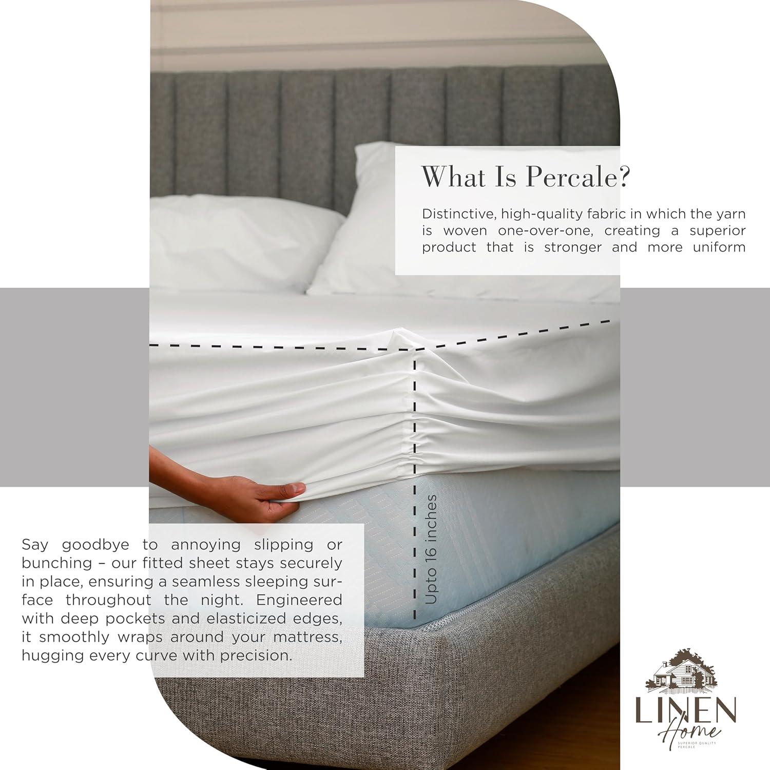 100% Cotton Percale Sheets Queen Size, White, Deep Pocket, 4 Piece - 1 Flat, 1 Deep Pocket Fitted Sheet and 2 Pillowcases, Crisp Cool and Strong Bed Linen