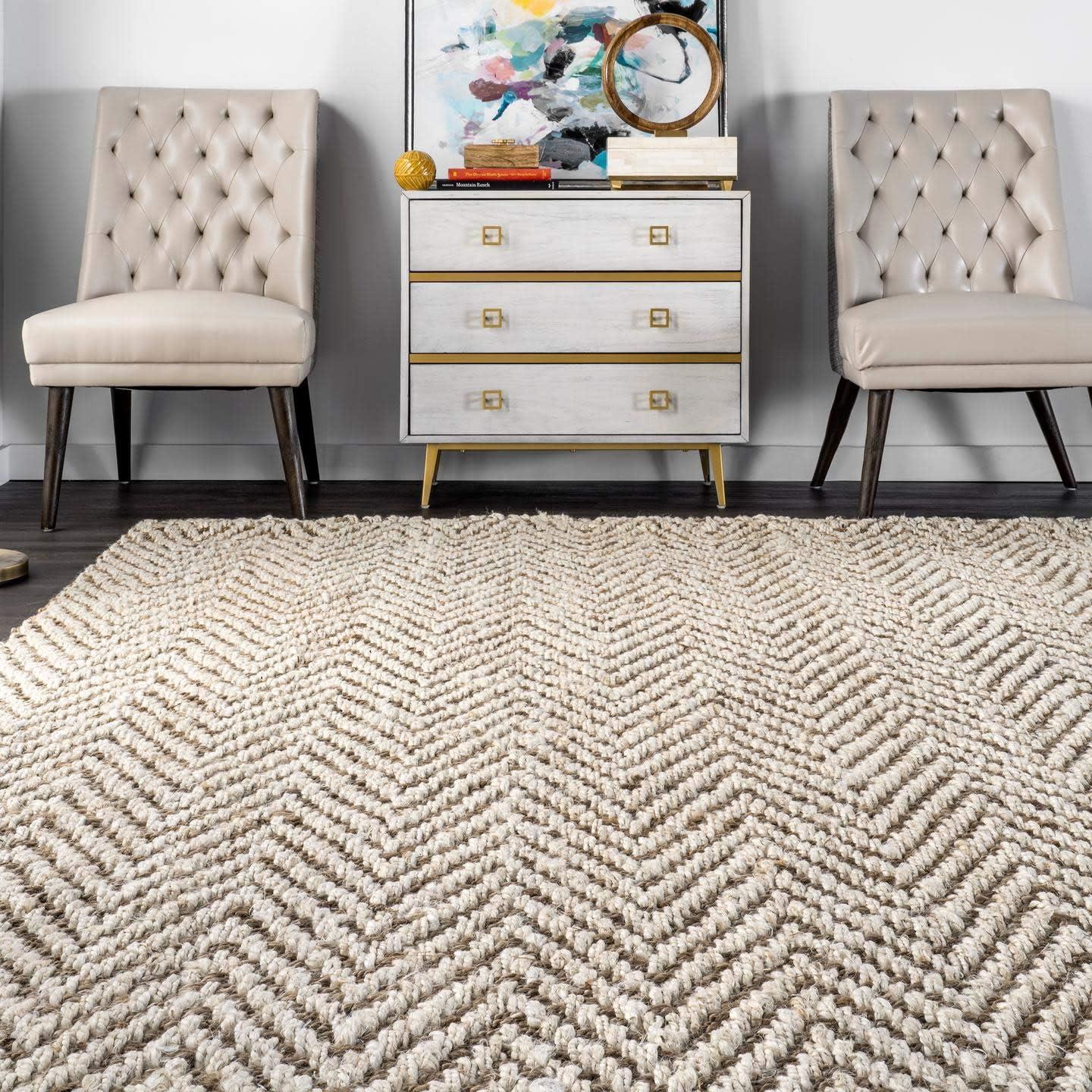 Vania Off-White Chevron Handmade Cotton 5' x 8' Area Rug