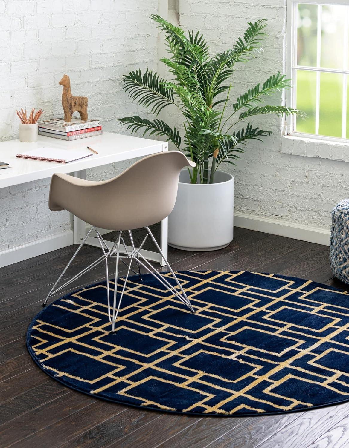 Glam Navy Blue Gold Area Rug