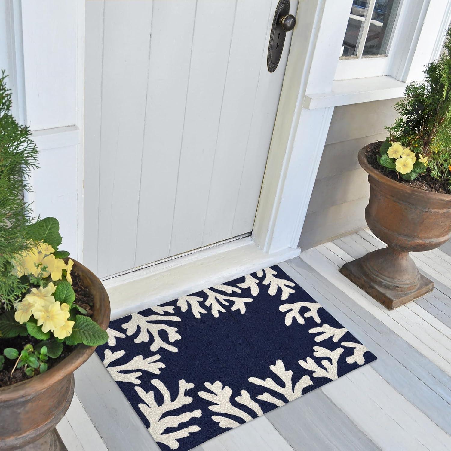 Liora Manne Capri Coral Border Indoor/Outdoor Rug Navy 2'6" x 4'