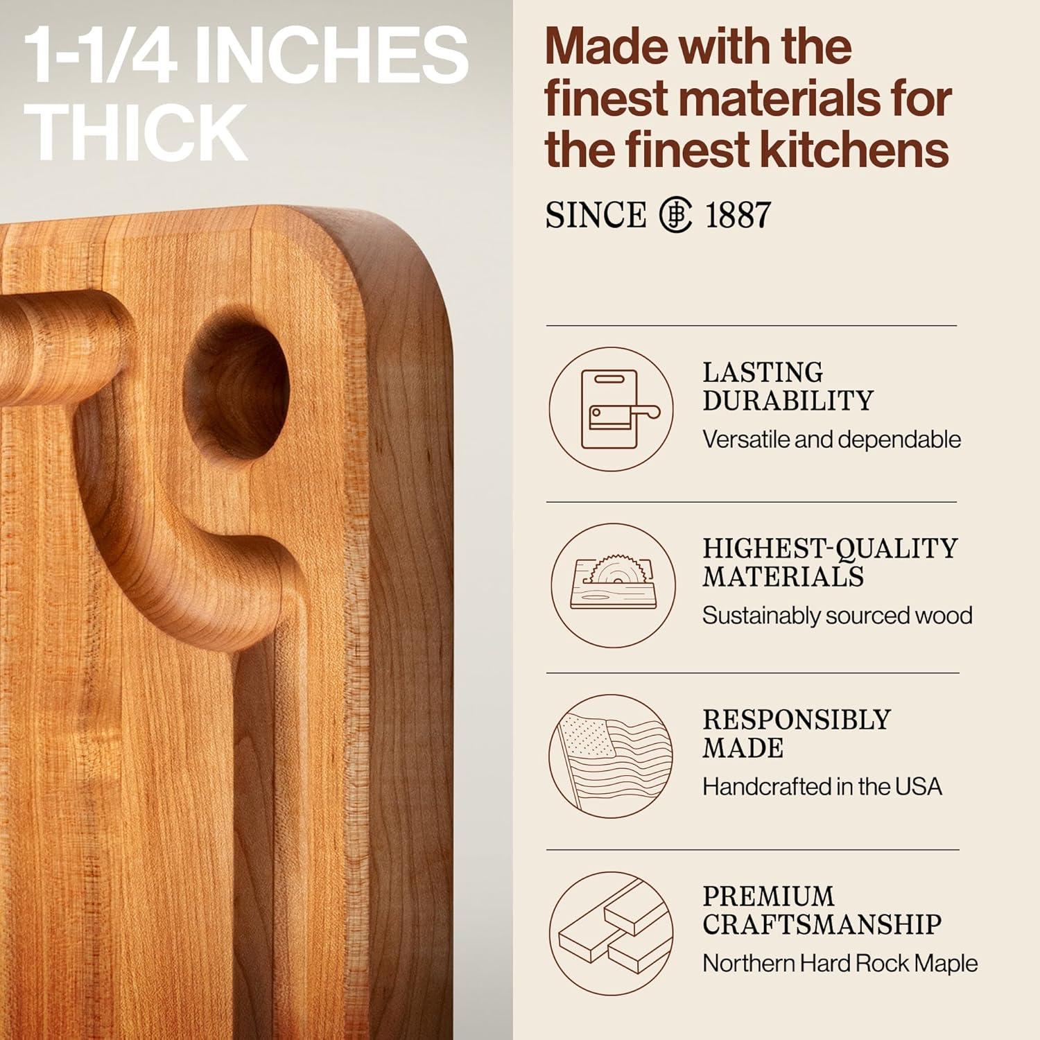 John Boos Boos Block Prestige Series Large Reversible Wood Cutting Board, 1.25-Inch Thickness, 22" x 16" x 1 1/4", Maple