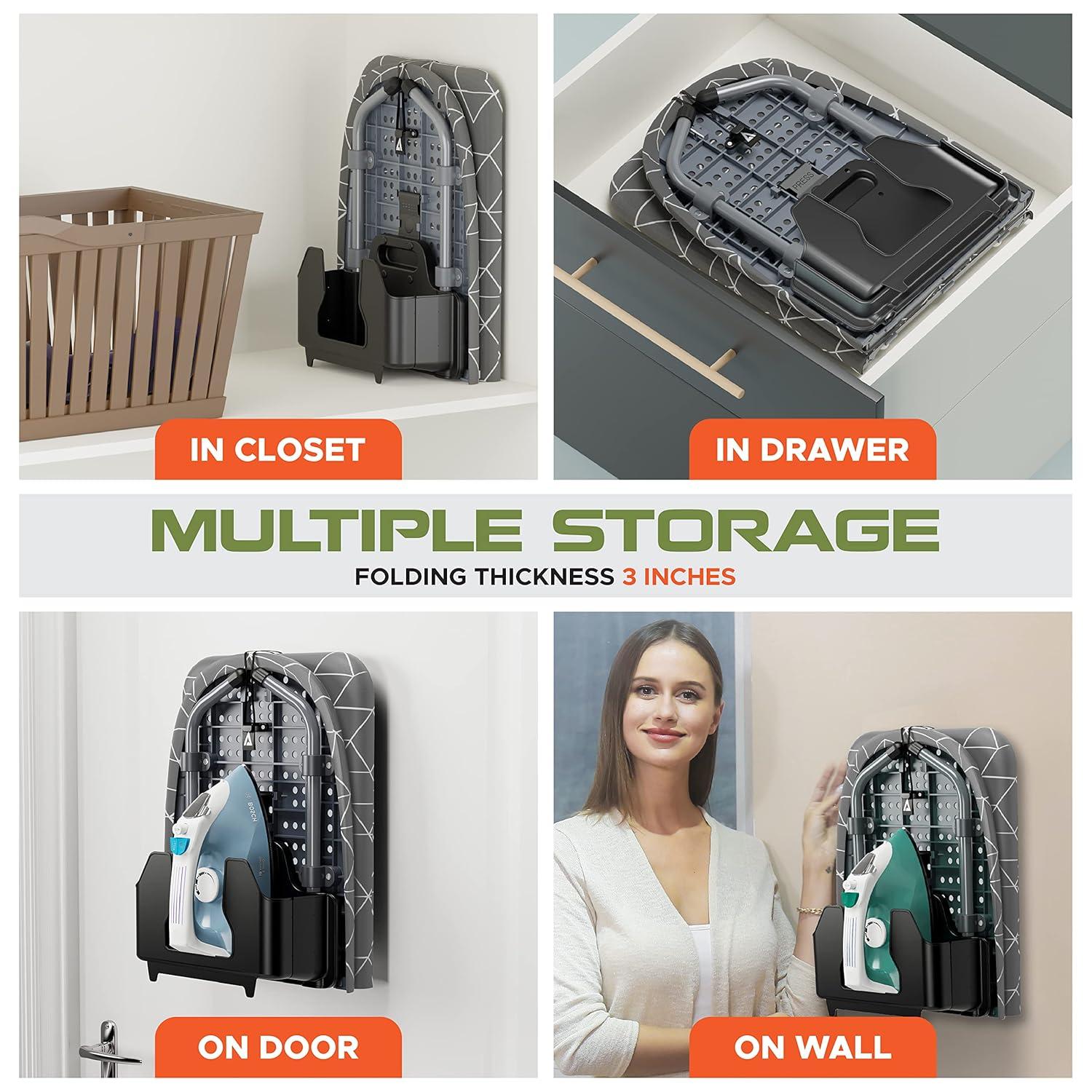 XABITAT Table Top Ironing Board with Wall Mount, D-Crease, Portable Space Saving Mini Laundry Room Iron Board, Foldable Small Ironing Board with Iron Holder, Green