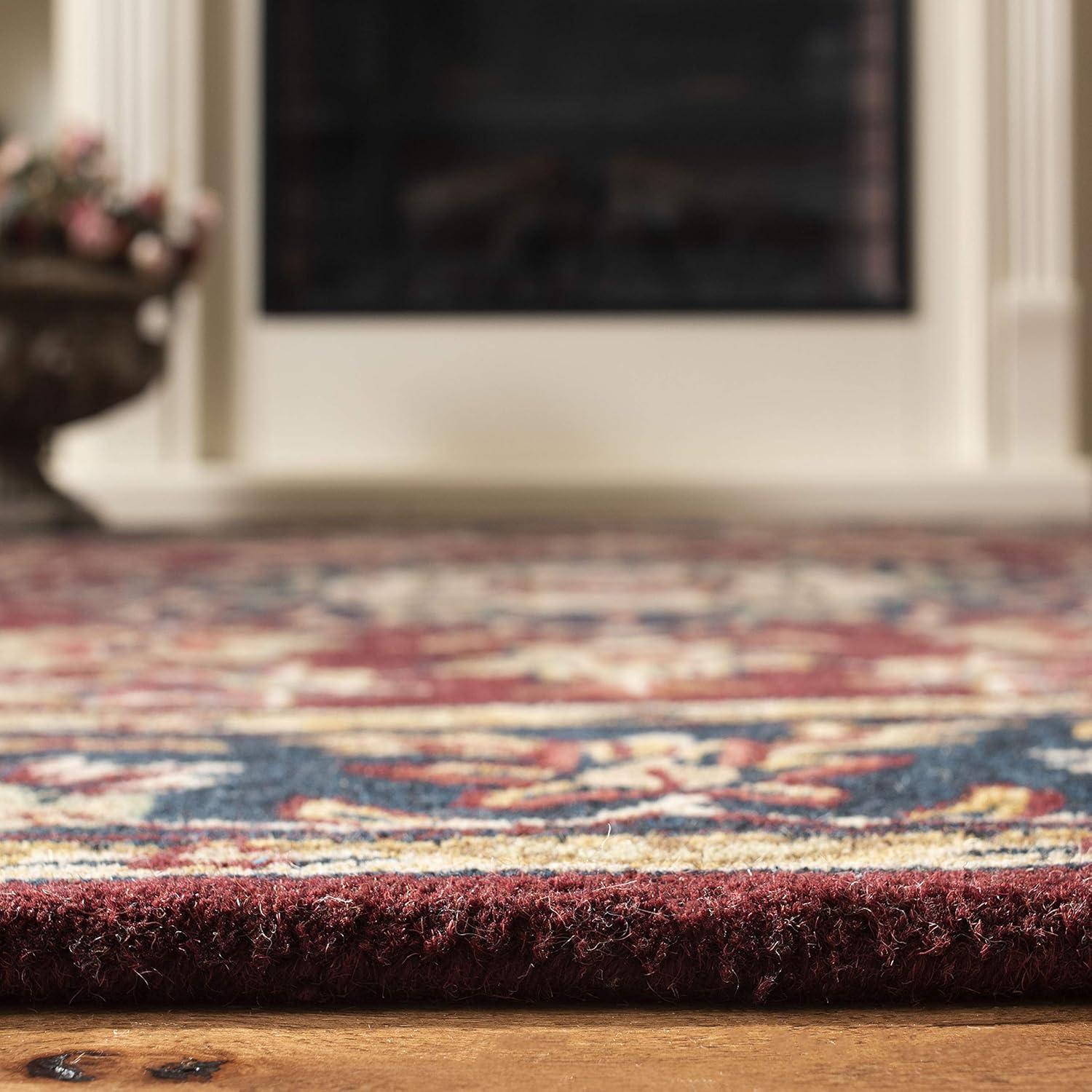 Hand-Tufted Elegance Oval Wool Rug 8' x 10' in Burgundy & Navy