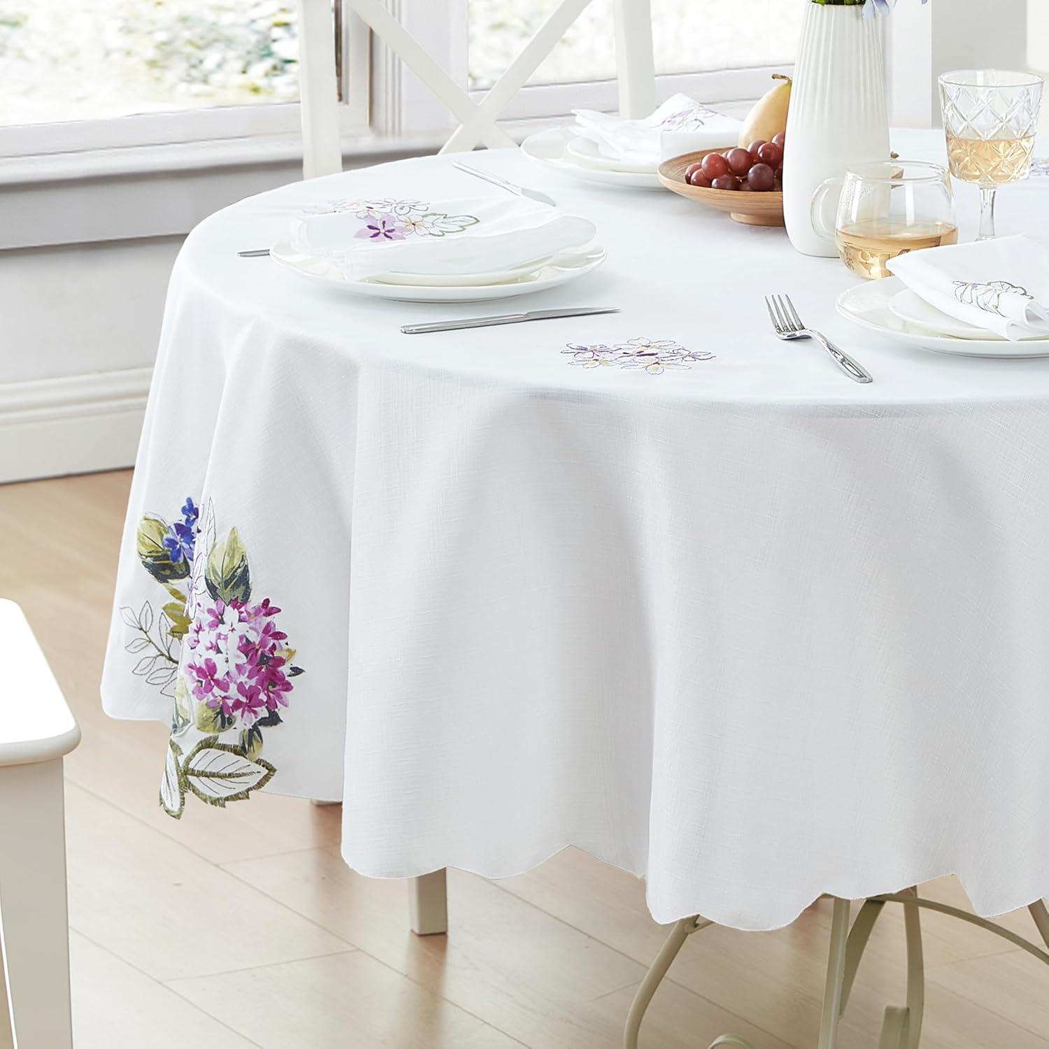 Spring Hydrangea Floral Cutwork Tablecloth - Multicolor - 70" Round - Elrene Home Fashions