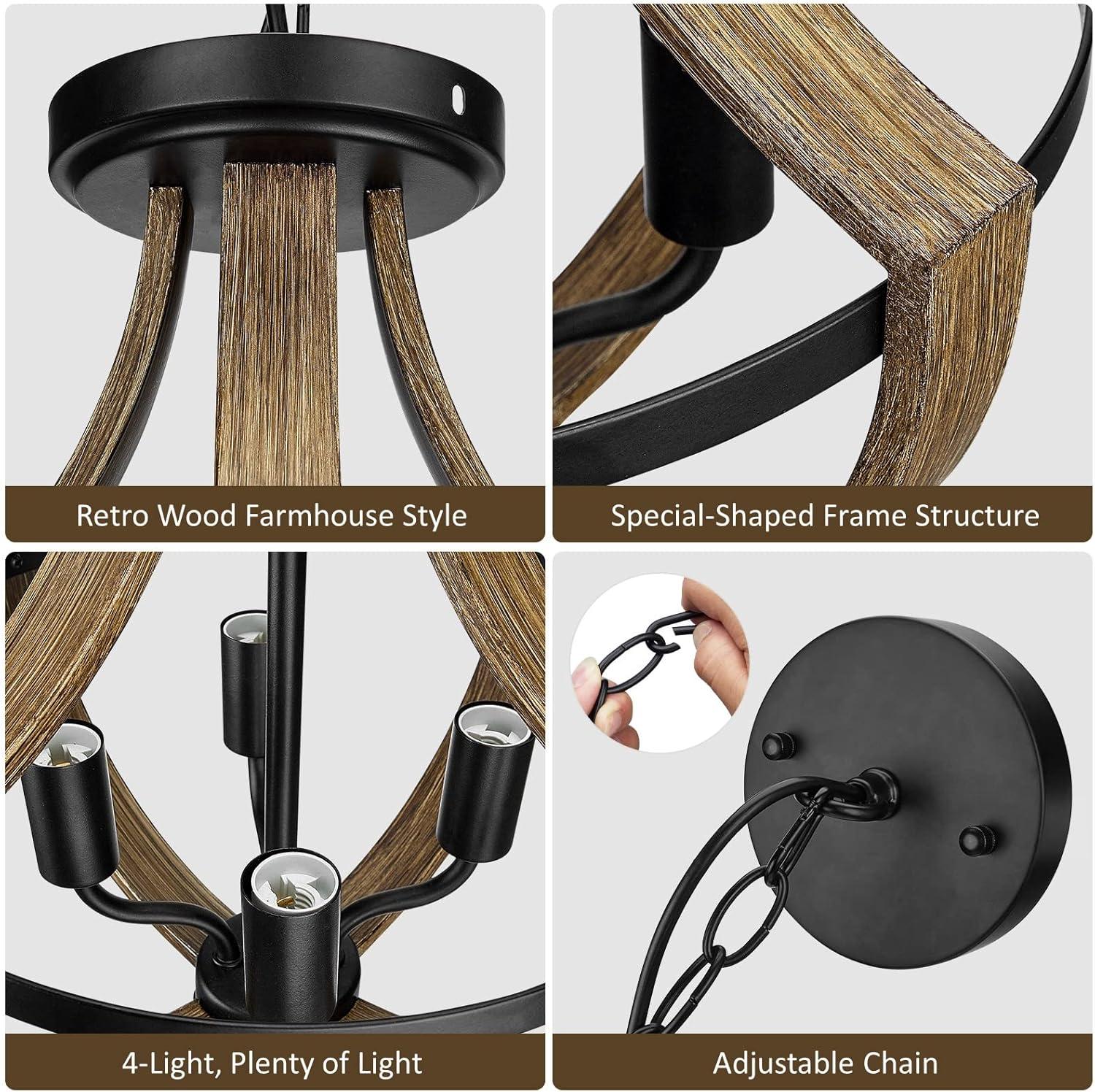 13.1" Modern Farmhouse Hanging Pendant Lighting, 4-Light Rustic Interior Flush Mount Ceiling Light Fixture, Vintage Chandelier for Hallway Foyer Dining Room Entryway Kitchen Island Bedroom