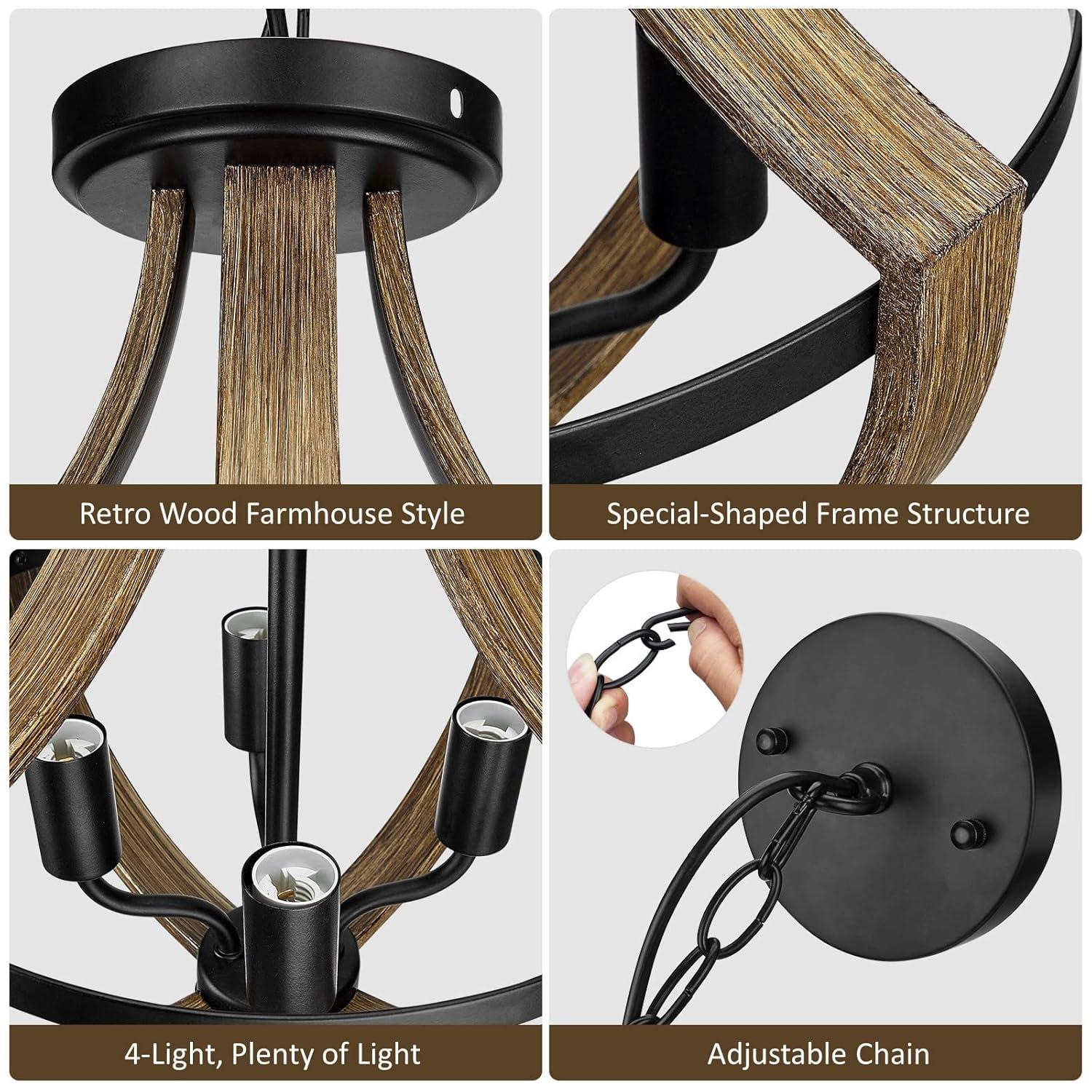 13.1" Modern Farmhouse Hanging Pendant Lighting, 4-Light Rustic Interior Flush Mount Ceiling Light Fixture, Vintage Chandelier for Hallway Foyer Dining Room Entryway Kitchen Island Bedroom