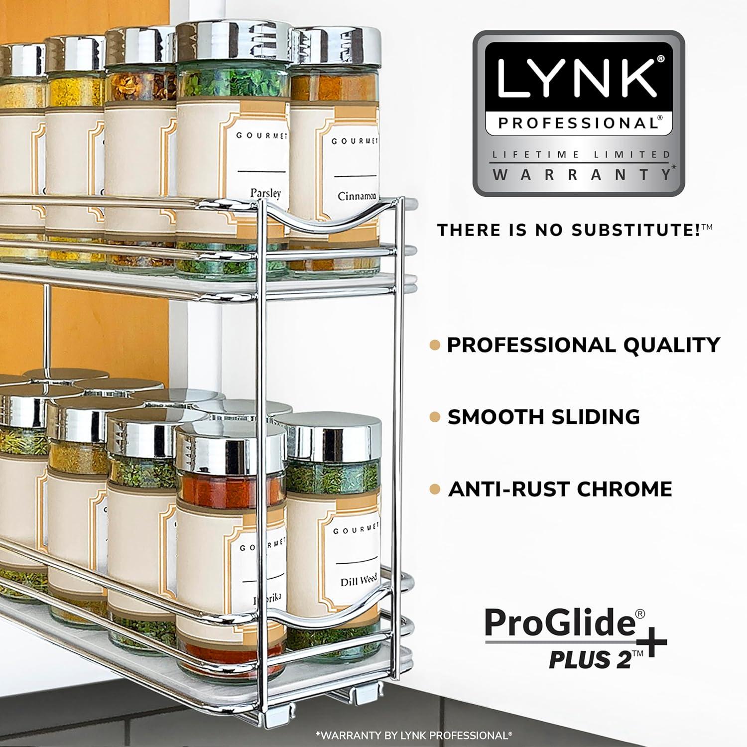 LYNK PROFESSIONAL® Pull Out Spice Rack Organizer for Cabinet - 2 Tier, Chrome