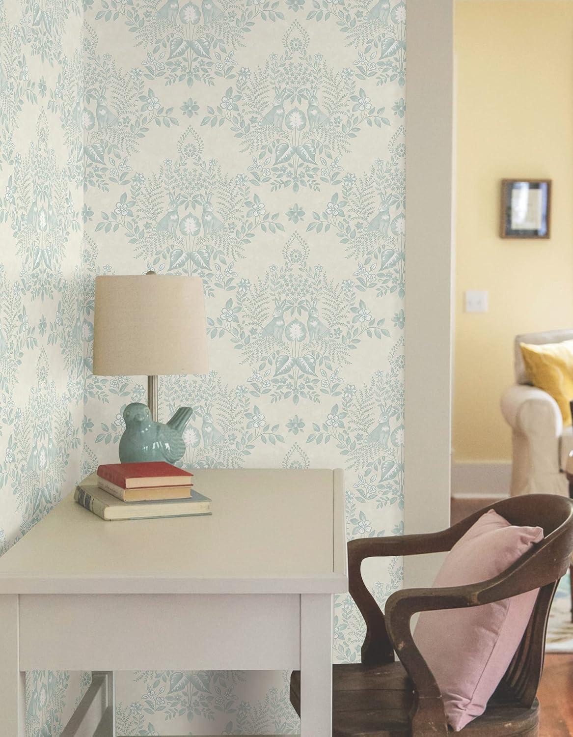 Vintage Duck Egg Damask Peel and Stick Wallpaper