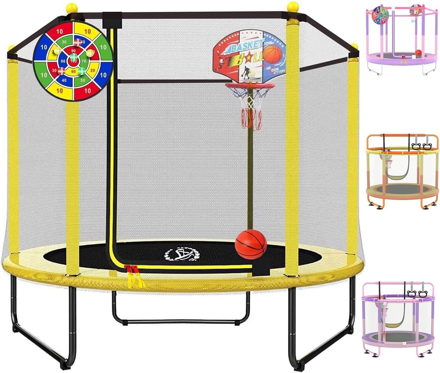 LANGXUN Outdoor Kid Mini Trampoline w/ Safety Net and Basketball Hoop